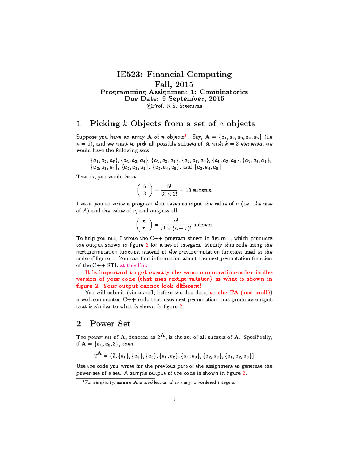 IE523: Financial computing programming assignment 1 - Combinatorics ...
