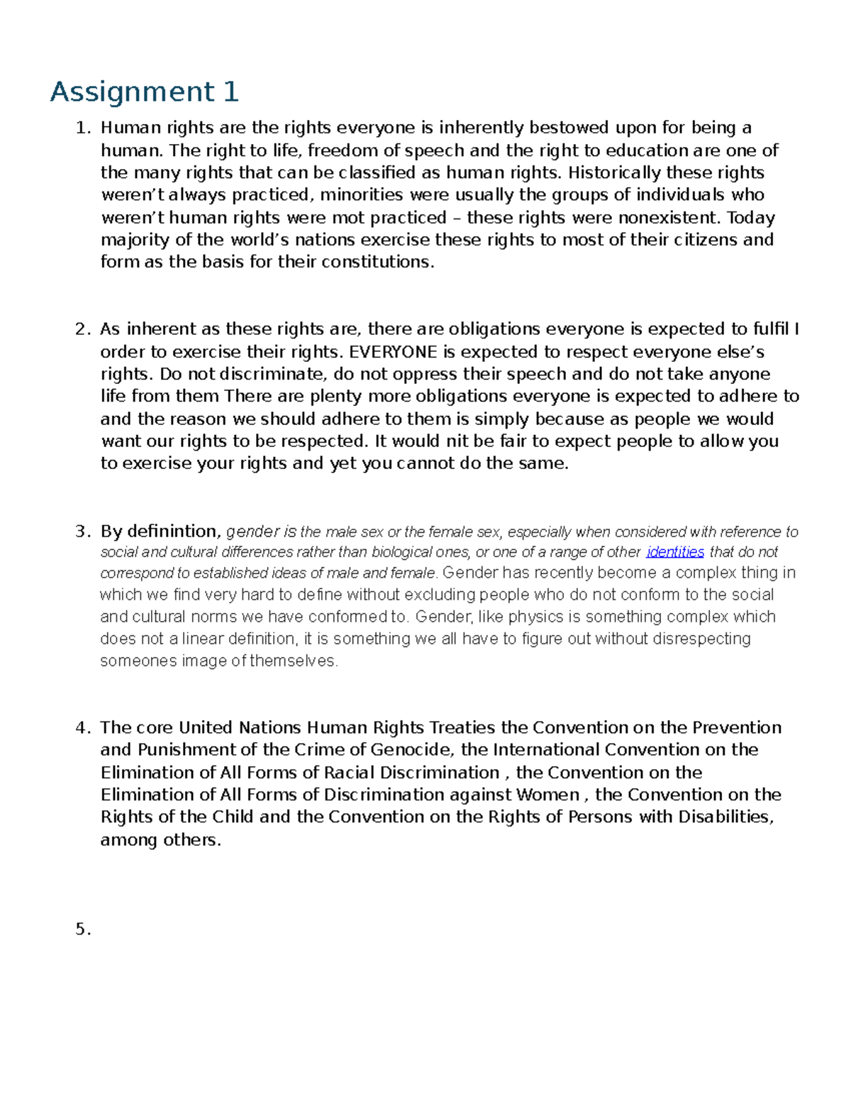 Assignment 1 - Understanding Human Rights and Gender Concepts - Studocu