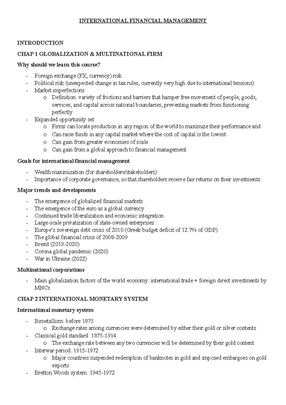 International Financial Management - Comprehensive Study Notes - Studocu