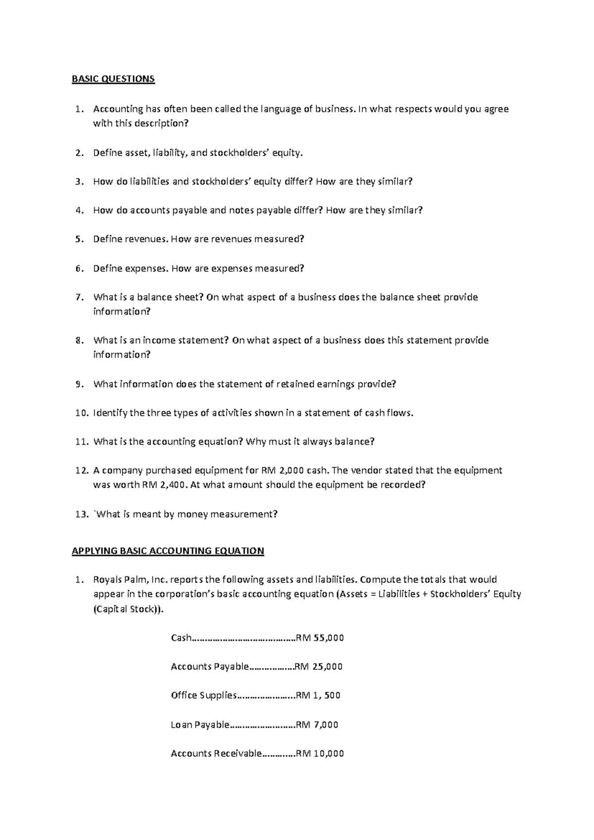Exercise 1: Intro to Accounting Concepts and Basic Equations - Studocu