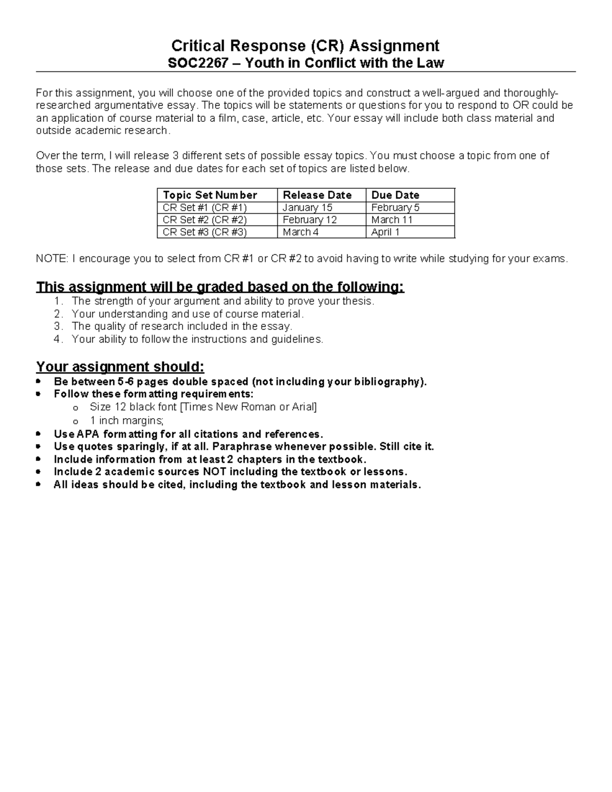 SOC2267 Critical Response Assignment Guidelines for 2024 - Studocu