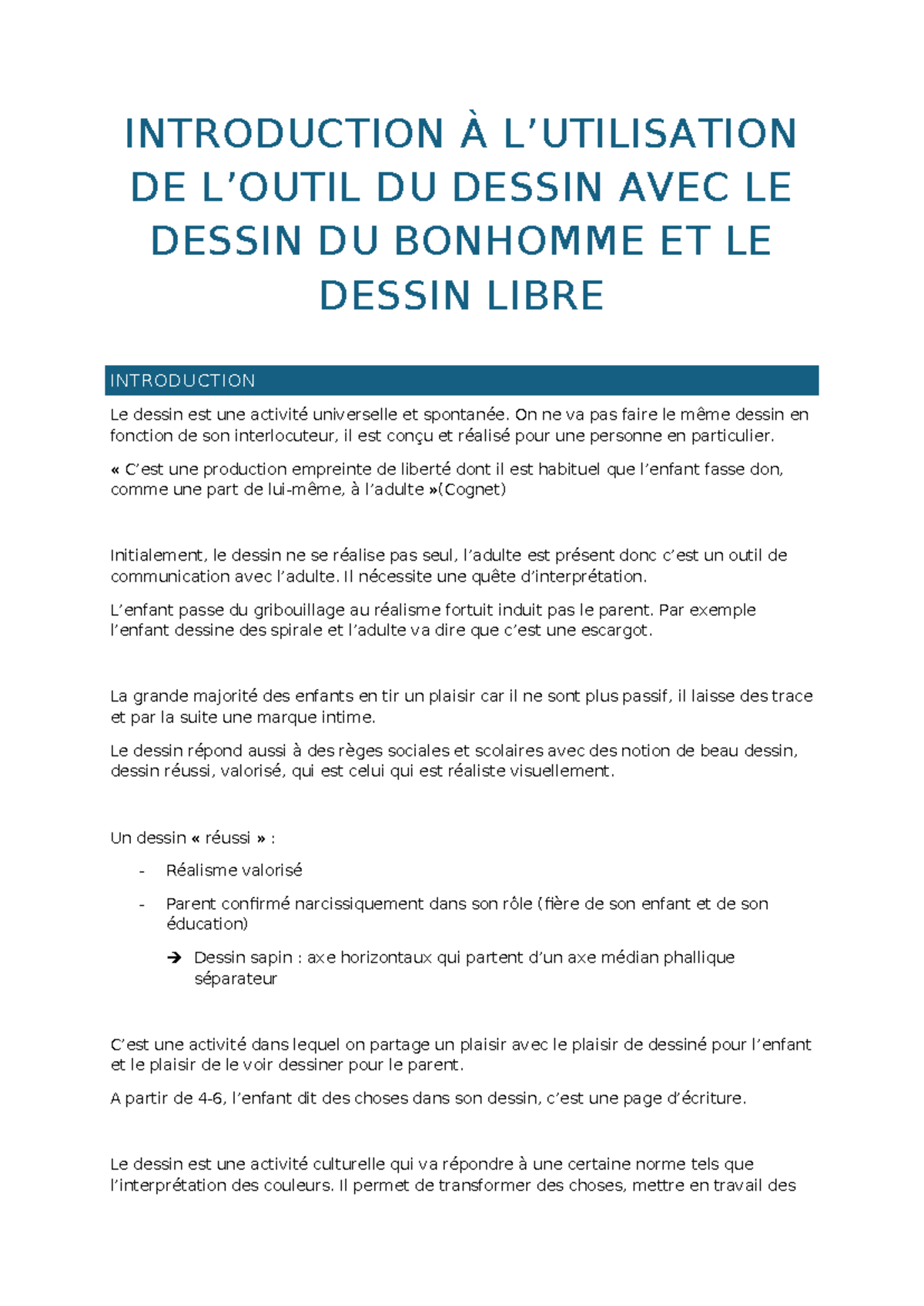 Cours M. Laurent : Introduction au Dessin et Analyse du Bonhomme - Studocu