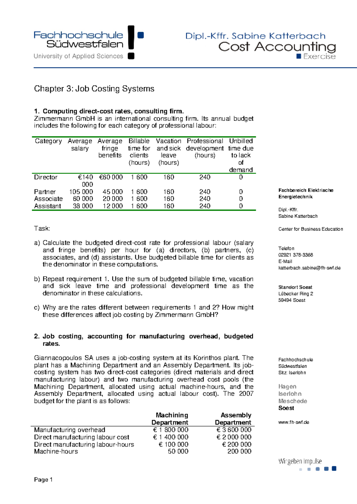 Cost Accounting Exercise: Job Costing Systems (Ch03) - Studocu