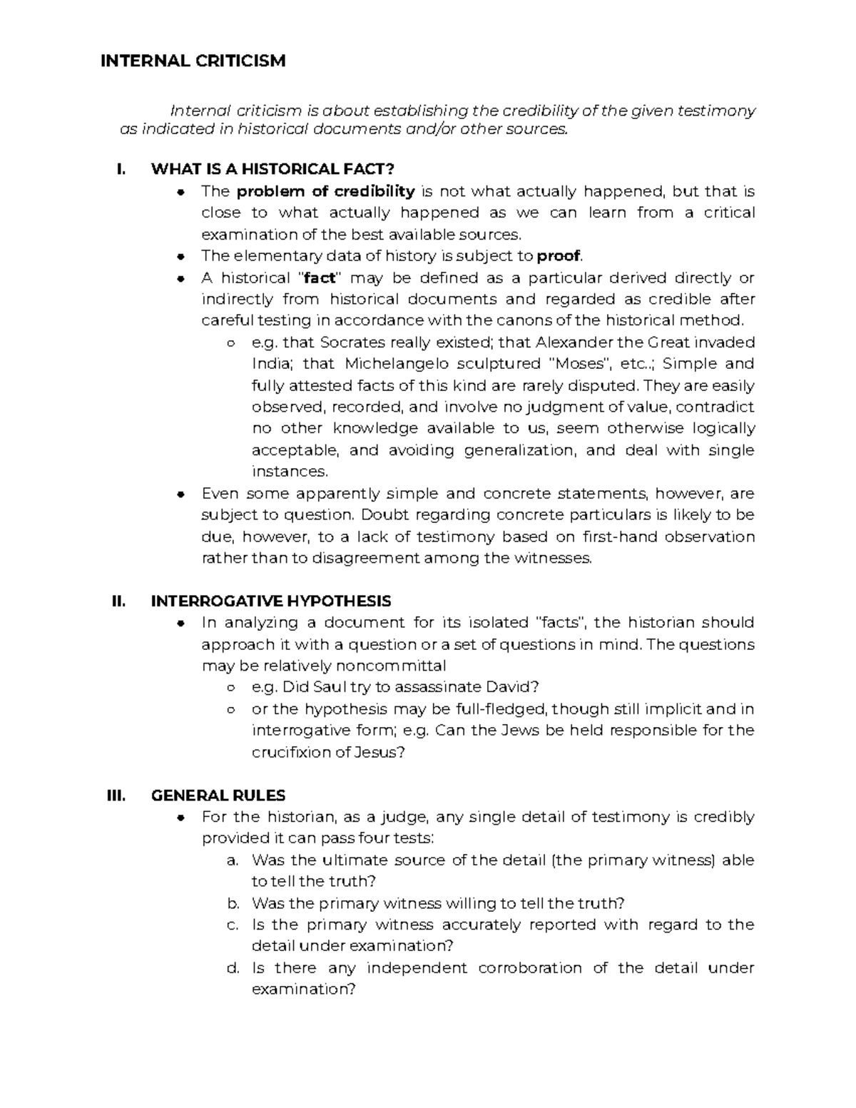 III. Internal Criticism in Historical Analysis: Credibility & Evidence ...