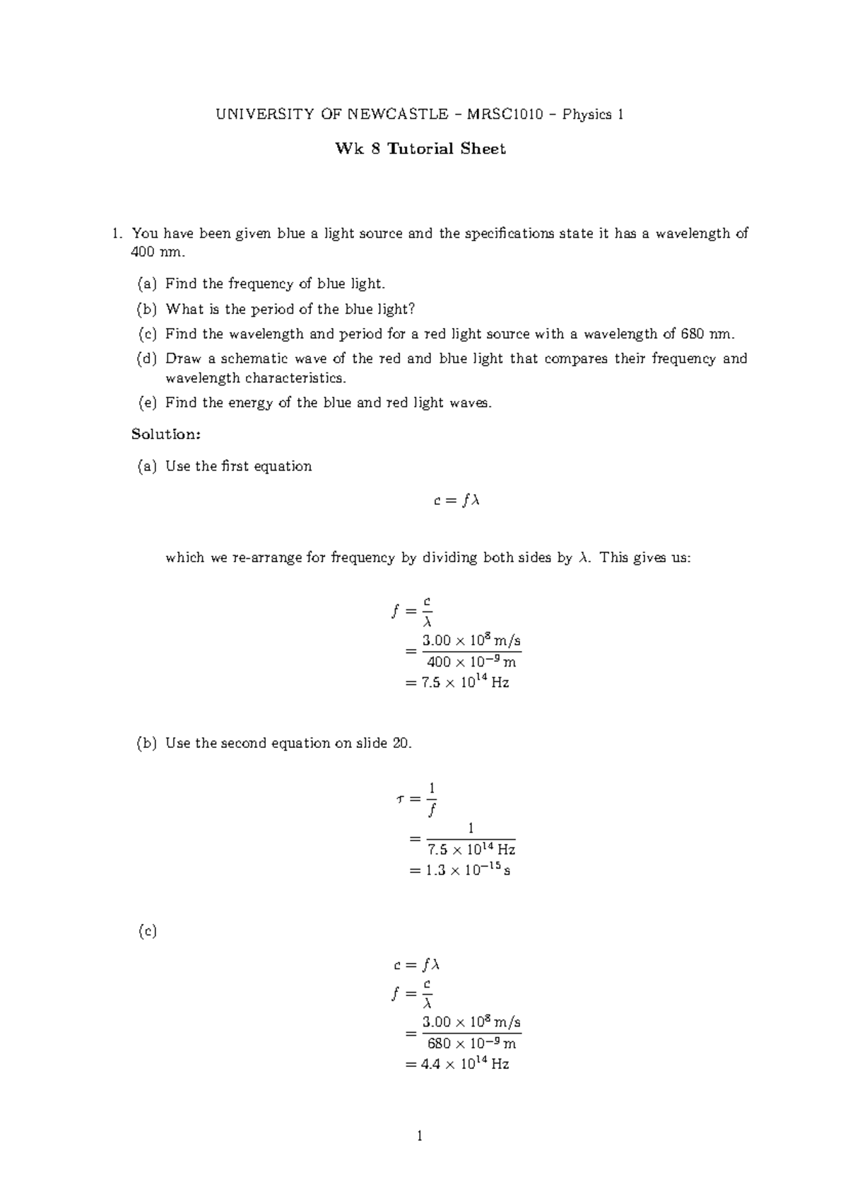 MRSC1010 Wk 8 Physics Tutorial Solutions and Concepts - Studocu