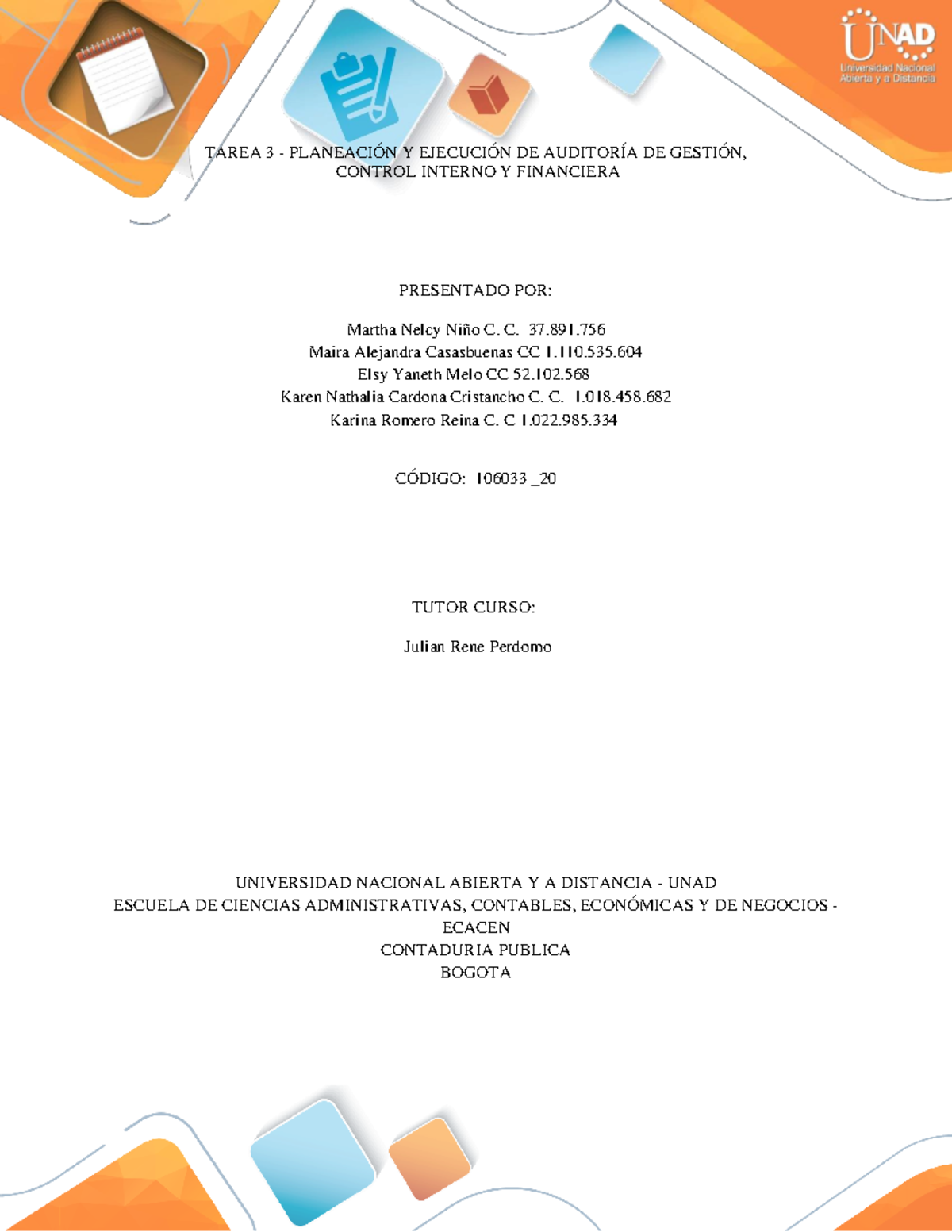 Auditoria Integral Colaborativo 106033 - TAREA 3 - PLANEACIÓN Y ...