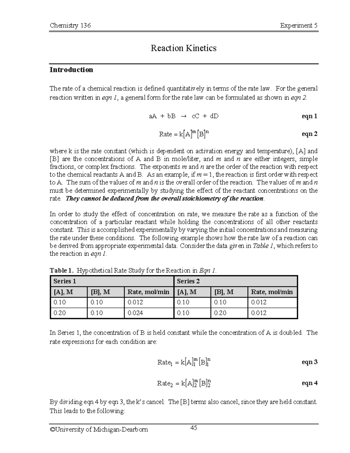 Chemistry 136 Experiment 5: Analyzing Reaction Kinetics and Rate Laws ...