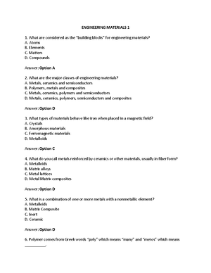Practice Materials in Engineering Materials (Course Name: ME 006 ...