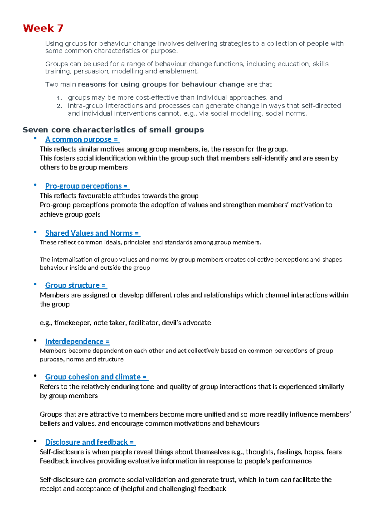 Week 7-12 Revision: Strategies for Behaviour Change in Groups and ...