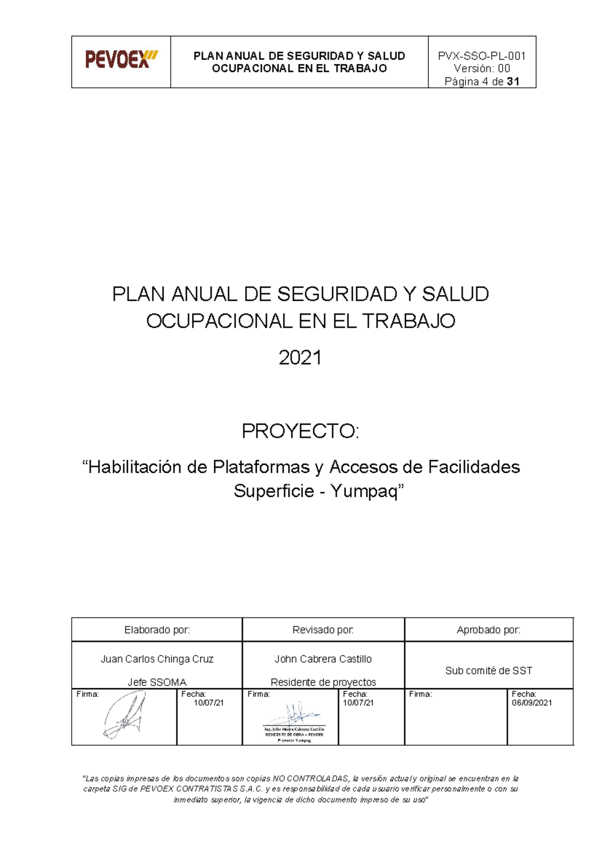 PVX-SSO-PL-001 Plan Anual de Seguridad y Salud 2021 - Studocu