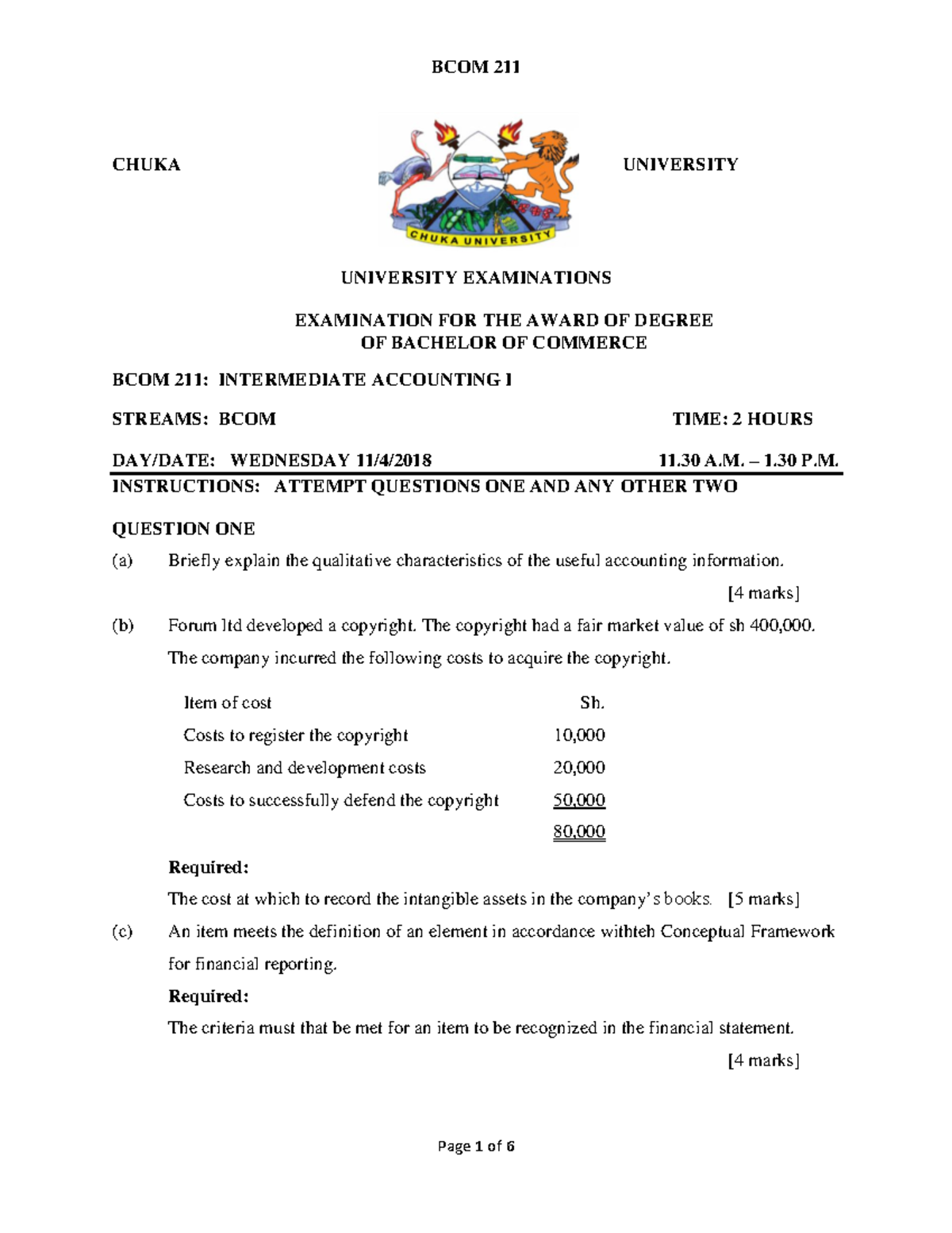 BCOM 211: Intermediate Accounting I Final Exam Notes - Studocu