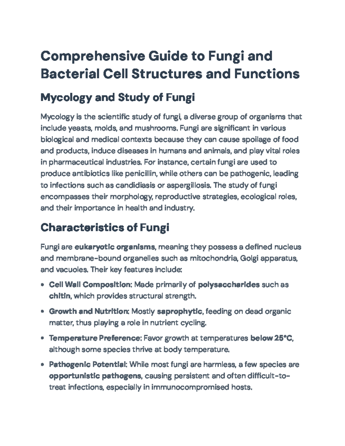 Comprehensive Study of Fungi and Bacterial Cell Structures (MYCO 101 ...