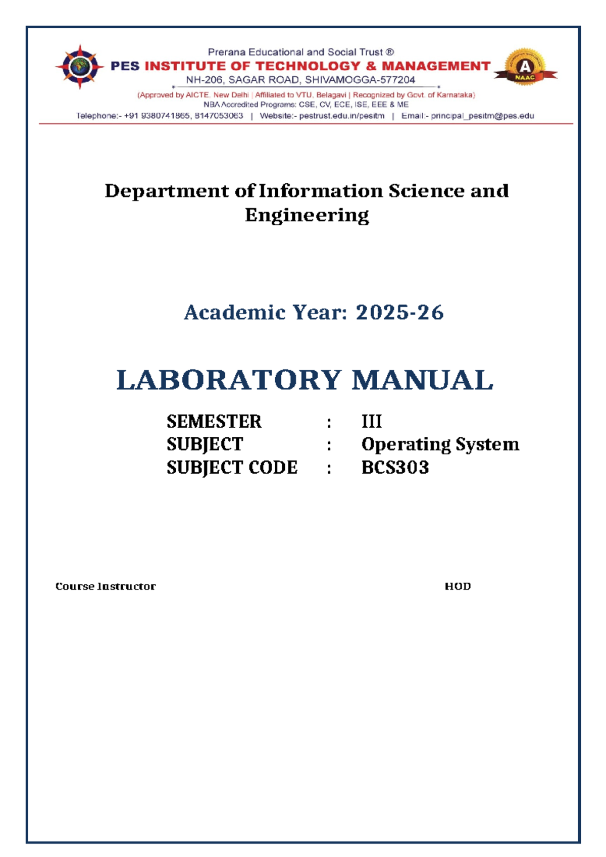 OS Lab Manual BCS303: Practical Exercises and Evaluation Criteria - Studocu