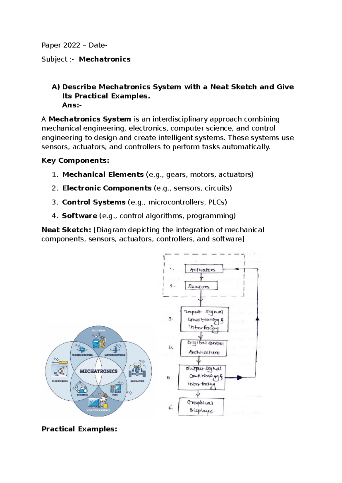 Mechatronics Qsn Paper 2022: Systems, Controllers & Applications - Studocu