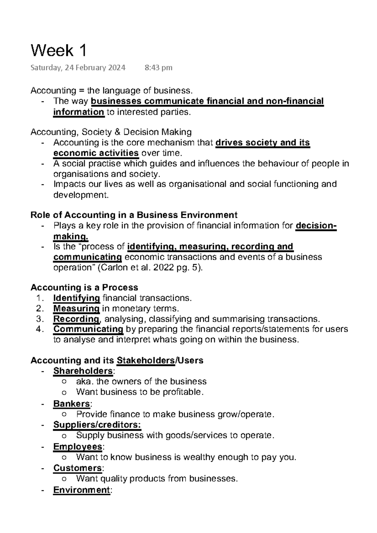Week 1 - Summary Accounting in Society - Accounting = the language of ...