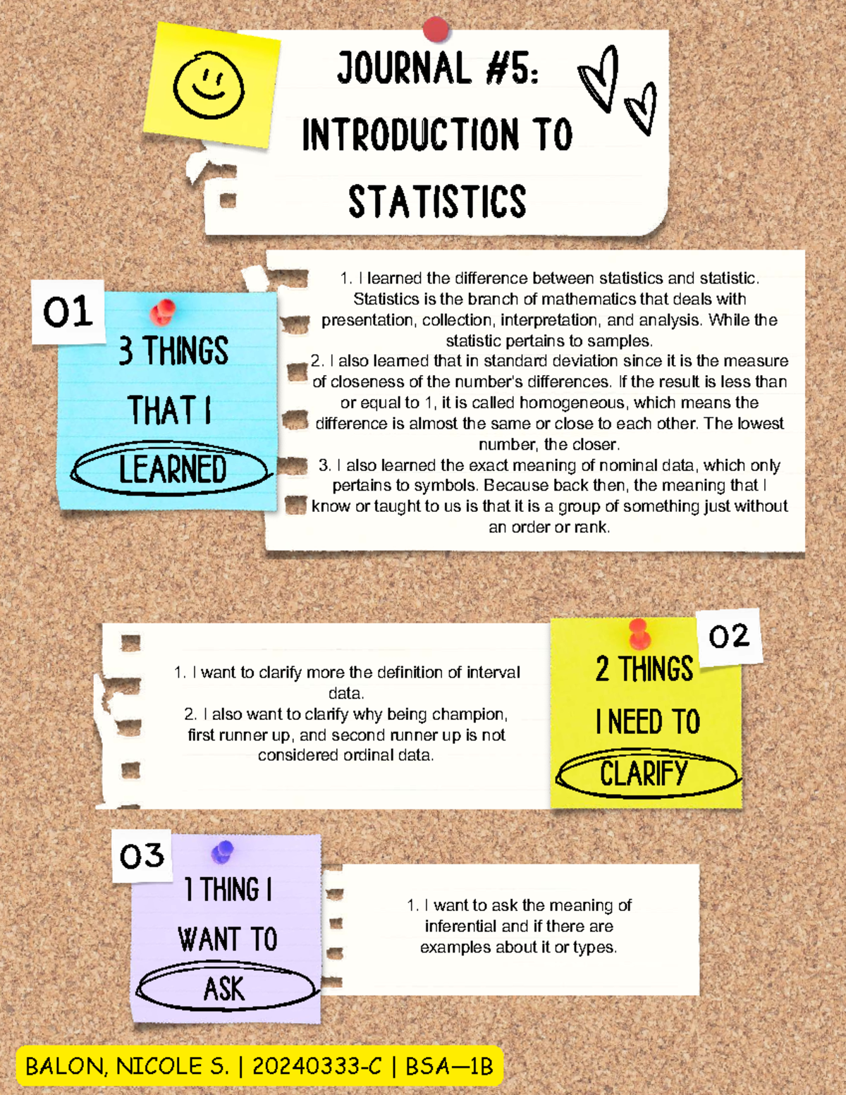JOURNAL INTRODUCTION TO STATISTICS 01: KEY LEARNINGS & QUESTIONS - Studocu