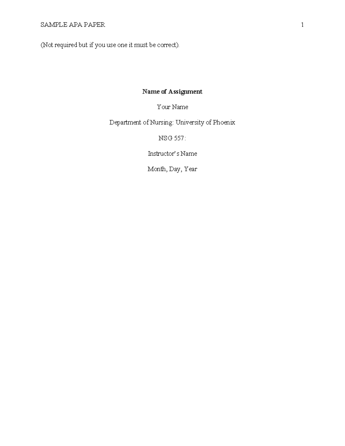 NSG 557: Sample APA Paper Guidelines and Template - Studocu