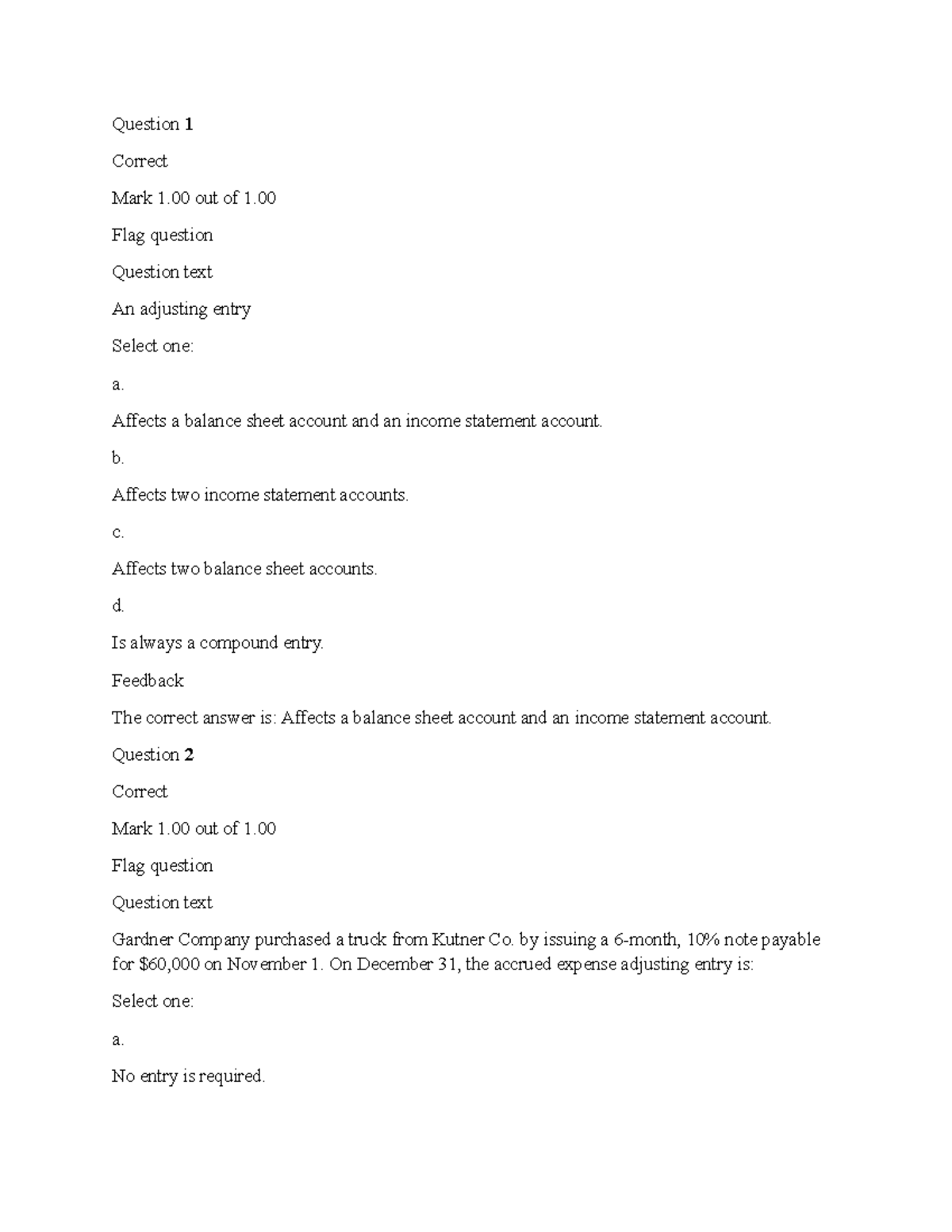Accounting Quiz Questions and Answers for Course ACC101 - Studocu