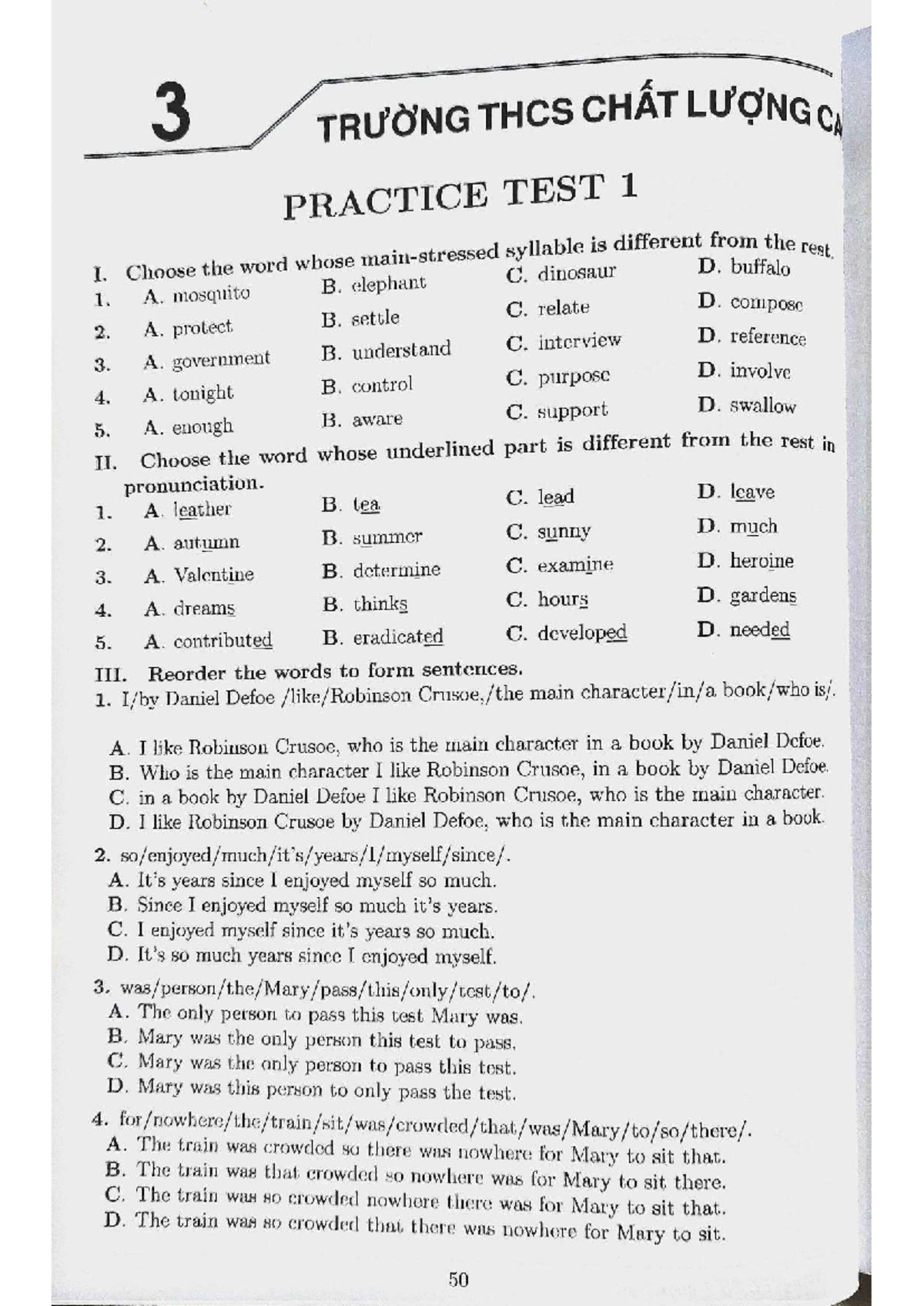 Practice Tests 1-4 for THCS English Exam Preparation - Studocu