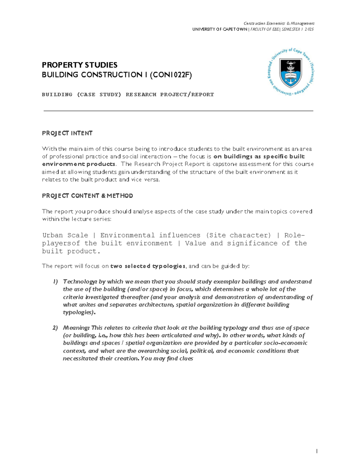 Building Construction I (CON1022F) Case Study Research Project - Studocu