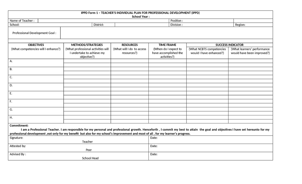 IPPD Form 1: Individual Plan for Professional Development Summary ...