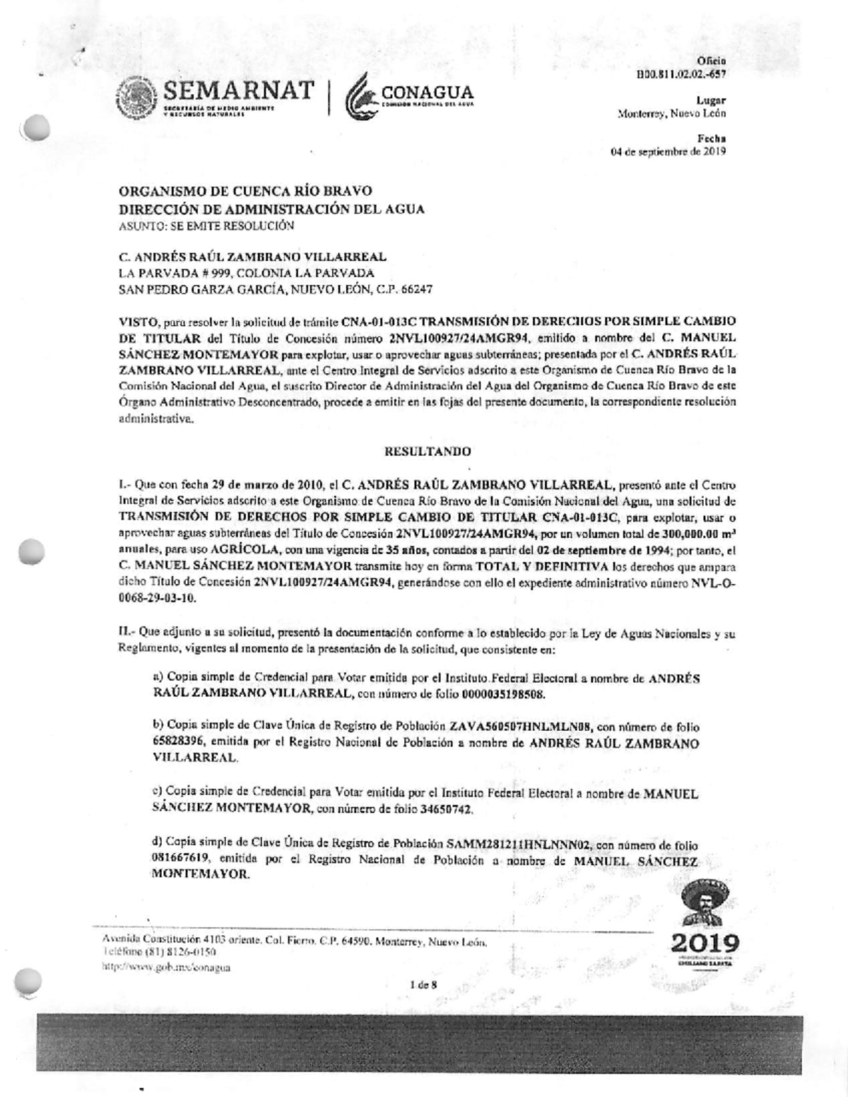 Título A Zambrano 241105 143226 - Oficio SEMARNAT CONAGUA COMISION