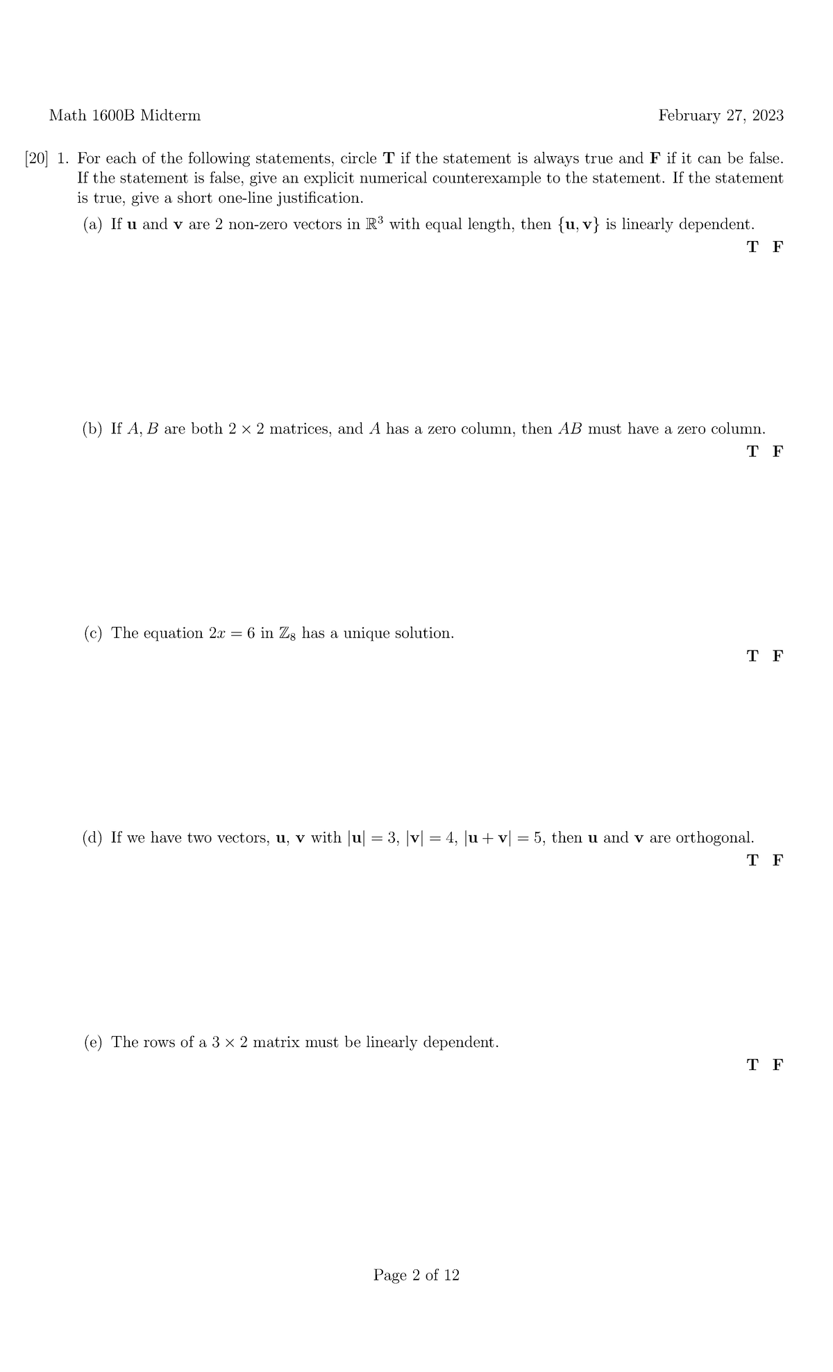 Midterm Exam Review for Math 1600B - February 2023 - Studocu