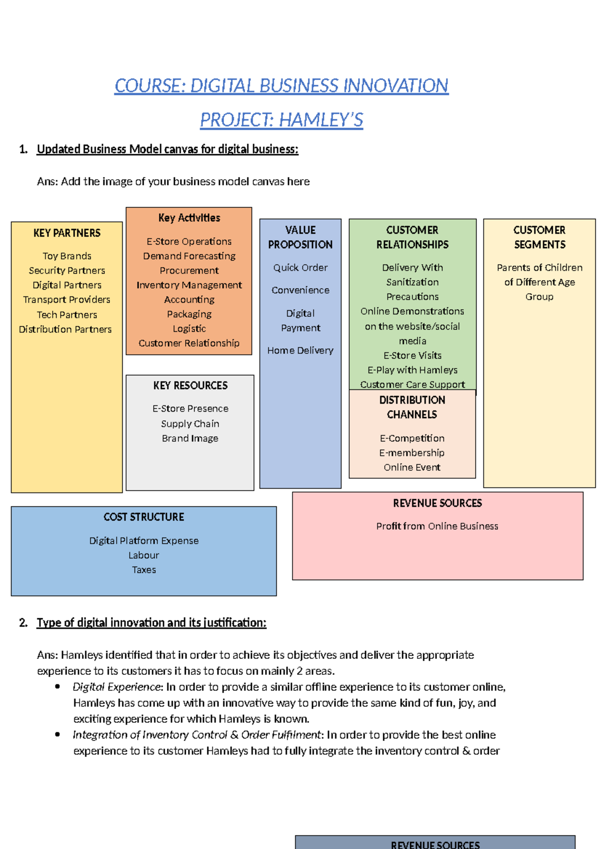 DIGITAL BUSINESS INNOVATION PROJECT: Updated Business Model Canvas for ...
