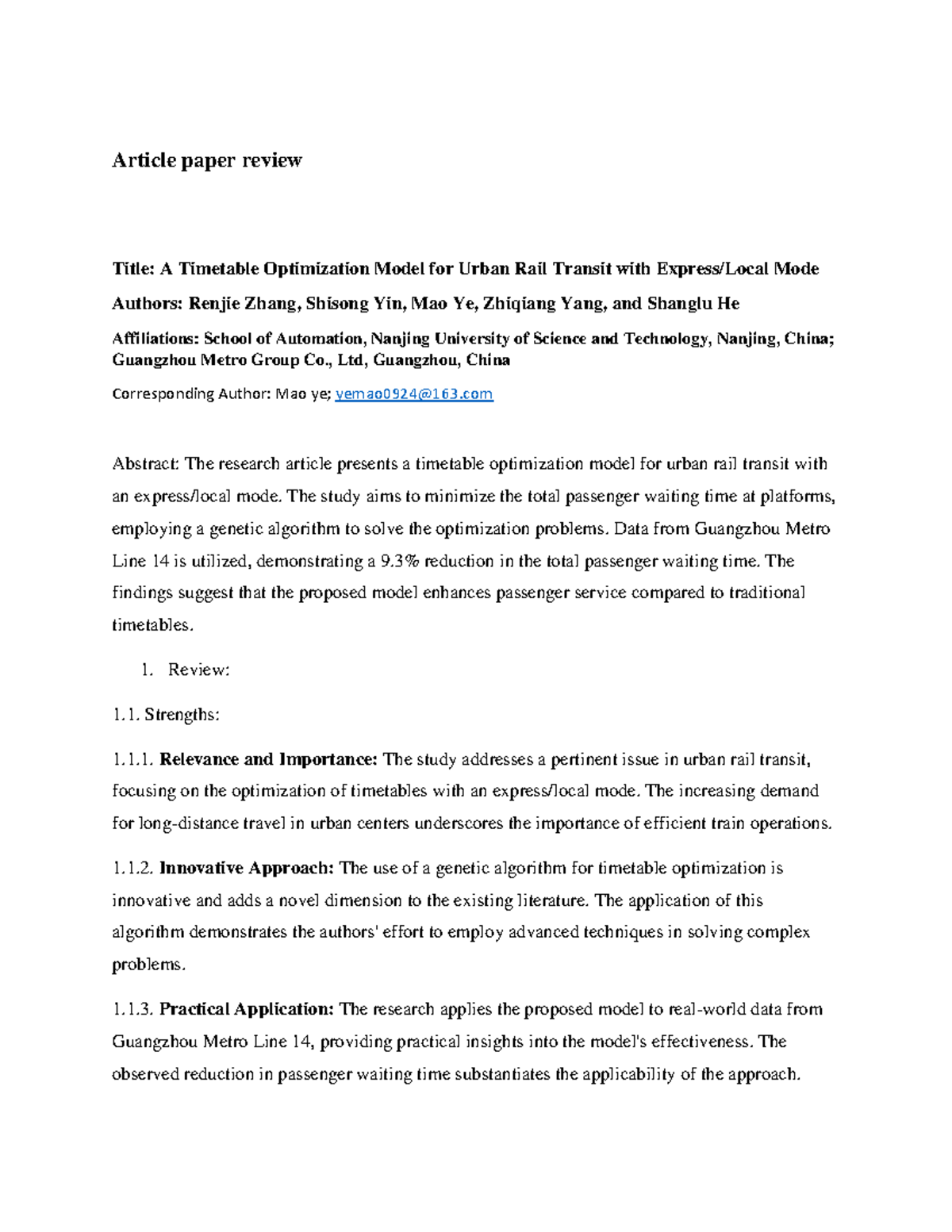 Timetable Optimization Model for Urban Rail Transit: A Review - Studocu