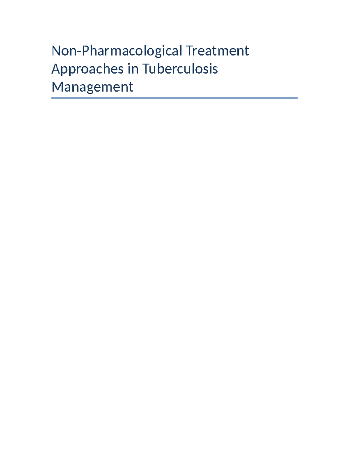Non-Pharmacological TB Treatment Strategies: An In-Depth Overview - Studocu