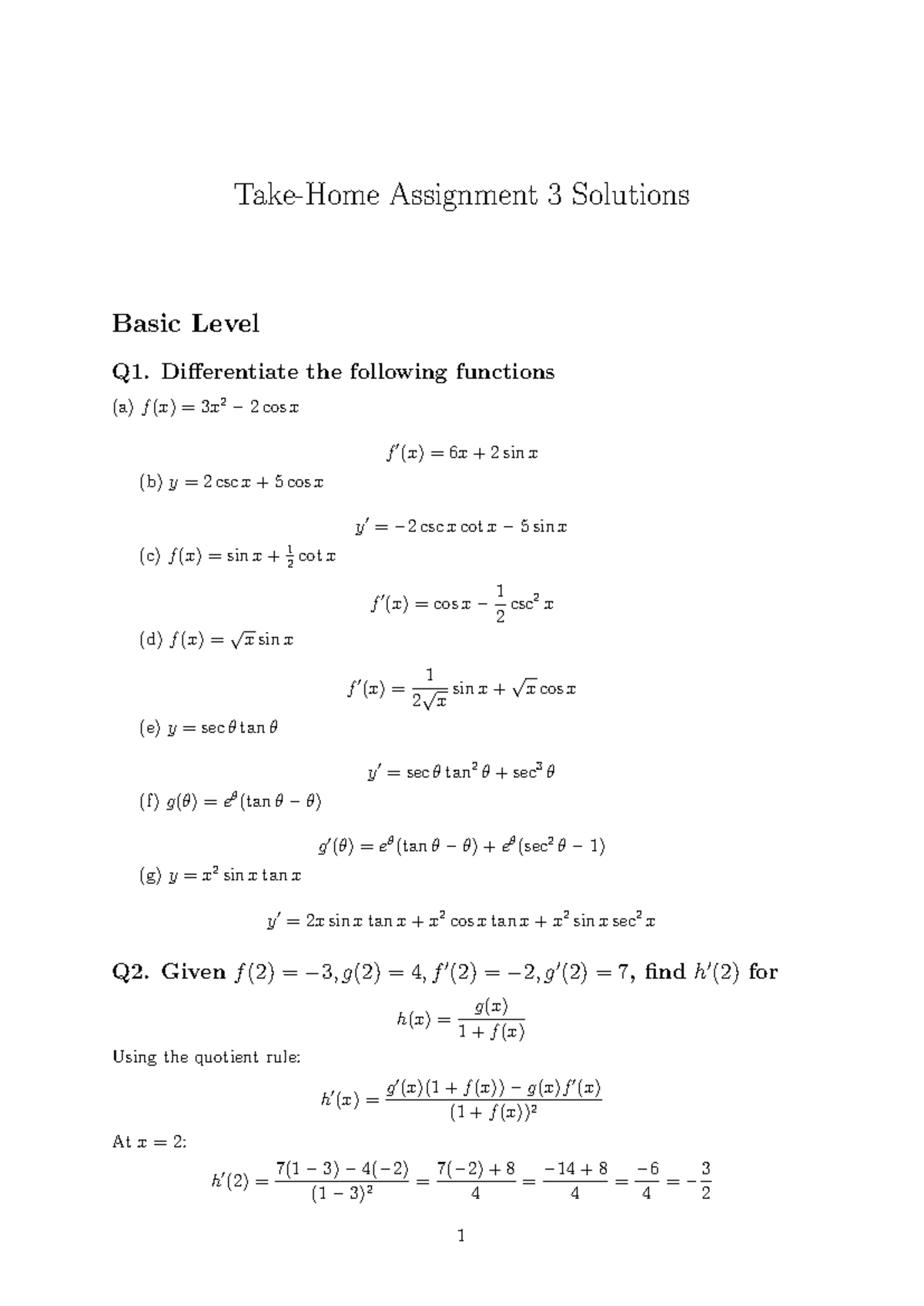 SHW3 - Differentiation Assignment 3 Solutions - Studocu