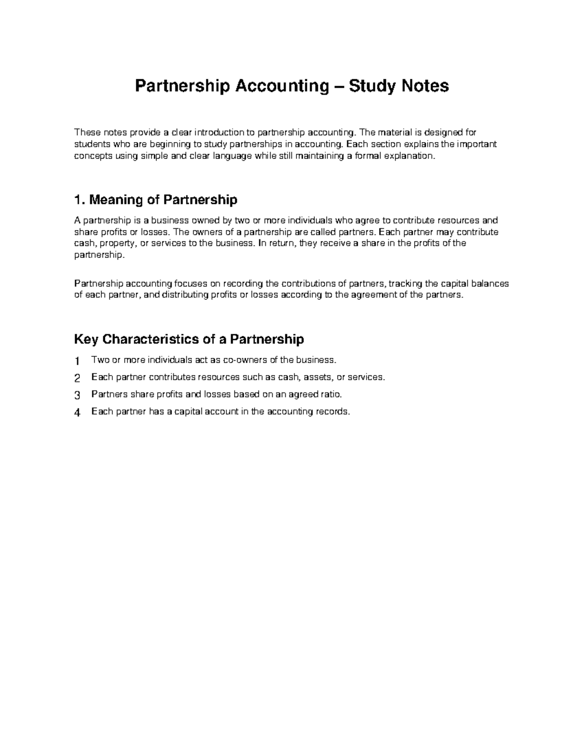 Partnership Accounting (ACC 101): Study Notes for Beginners - Studocu