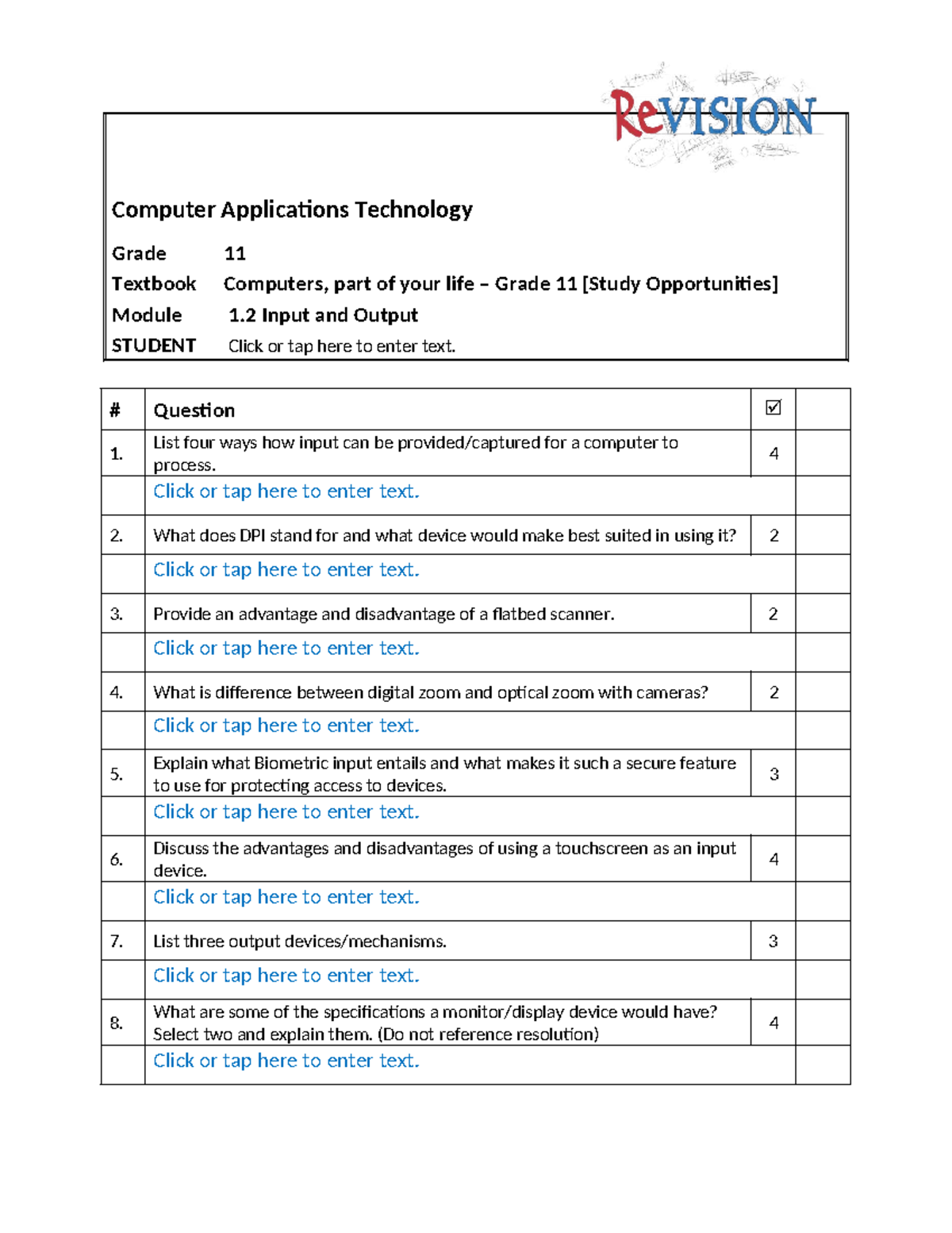 CAT GR11 Module 1.2: Exploring Input and Output Devices - Studocu
