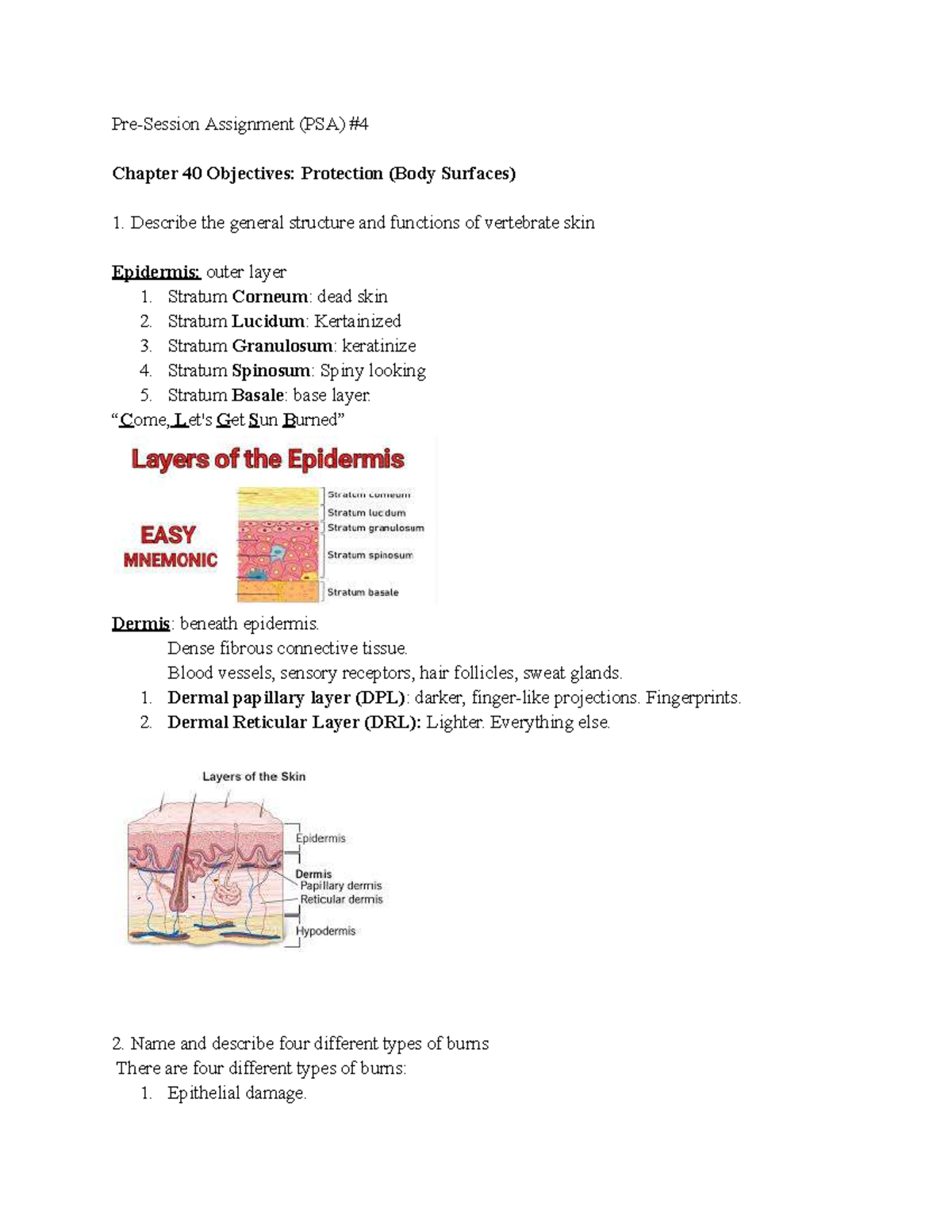 Pre-Session Assignment (PSA) #4: Chapter 40 Skin & Skeleton Objectives ...