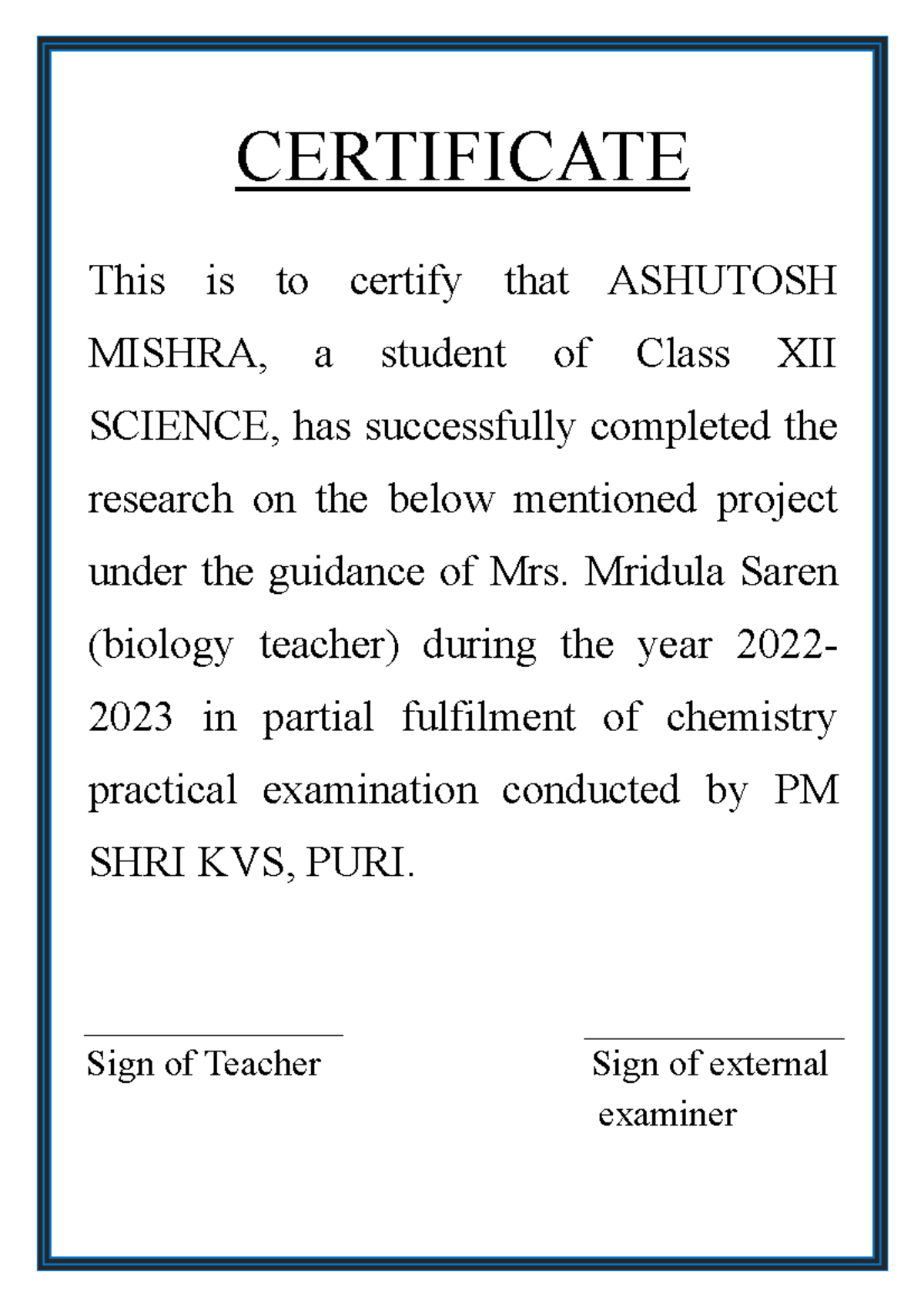 Bio cert - nothing much - Biology SL - CERTIFICATE This is to certify ...