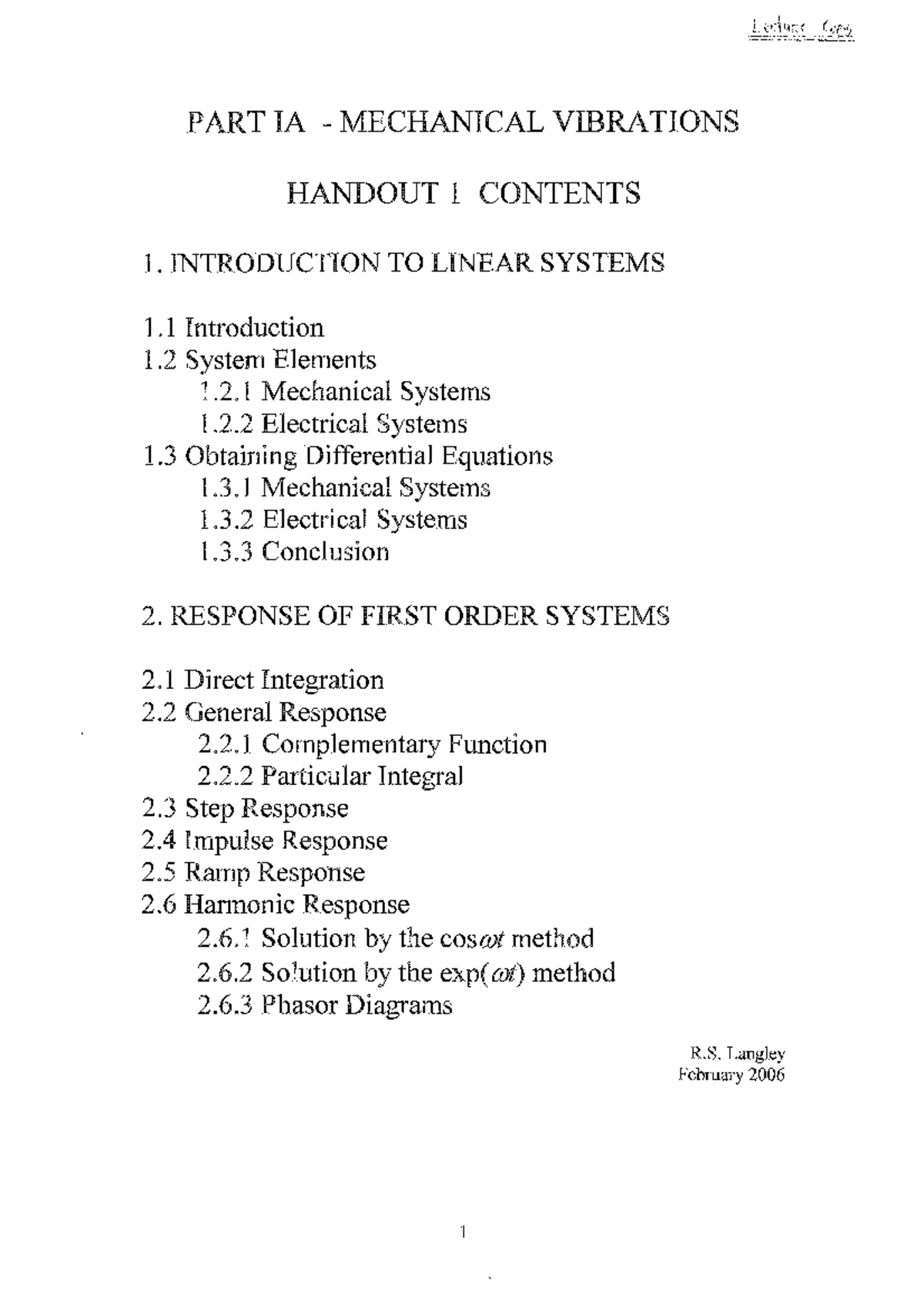 Mechanical vibrations 1 lecture notes and handout contents - Studocu