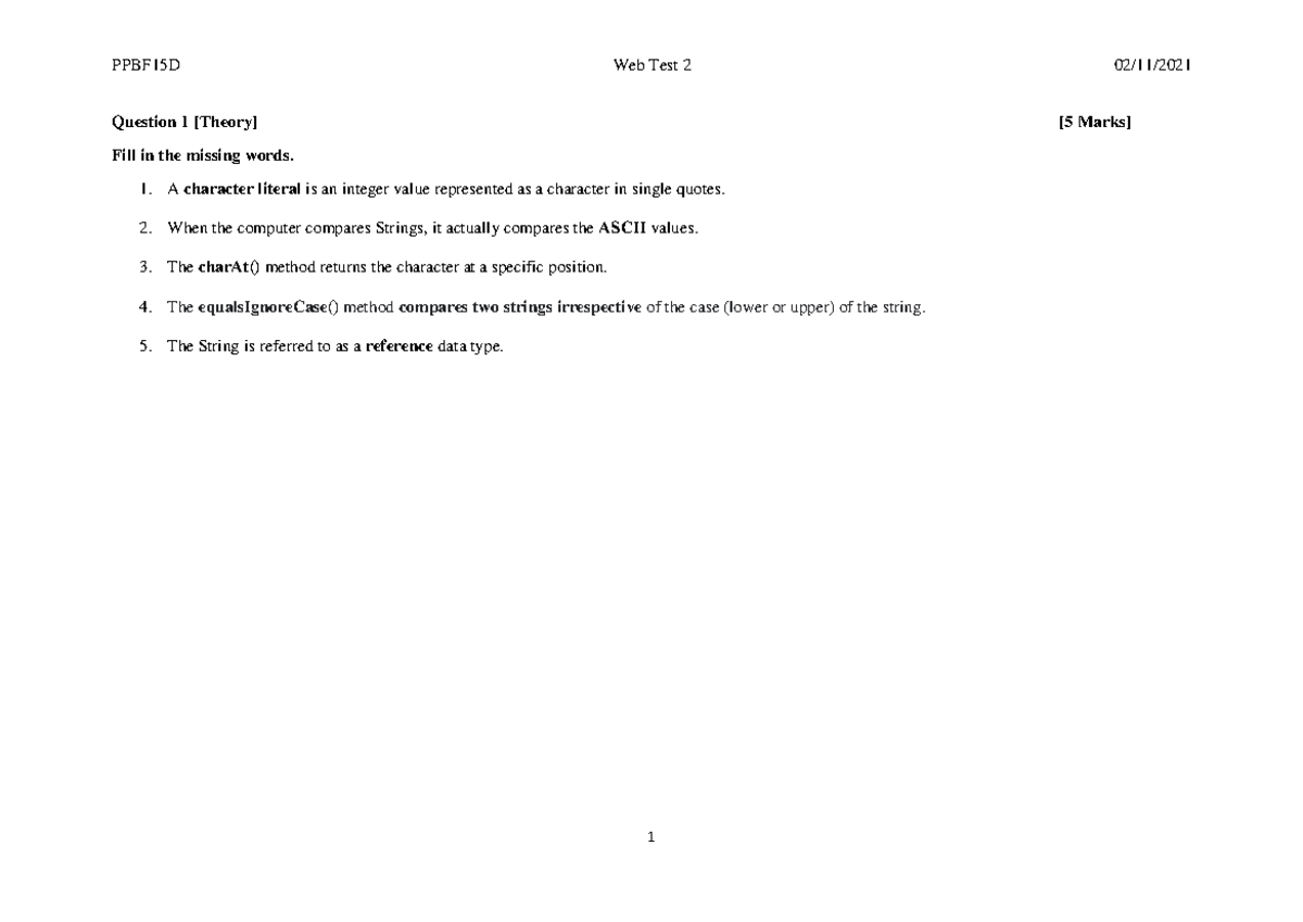 PPBF15D Web Test 2: Key Concepts and Code Snippets - Studocu