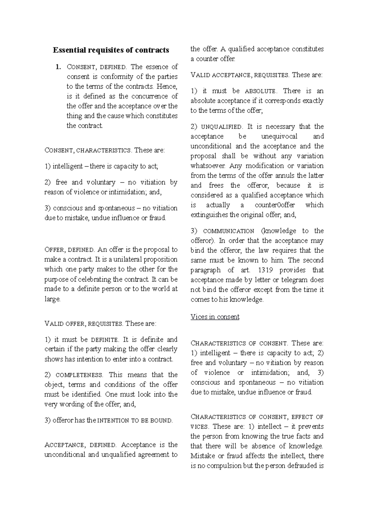 Essential Requisites of Contracts: Consent, Offer, and Acceptance - Studocu