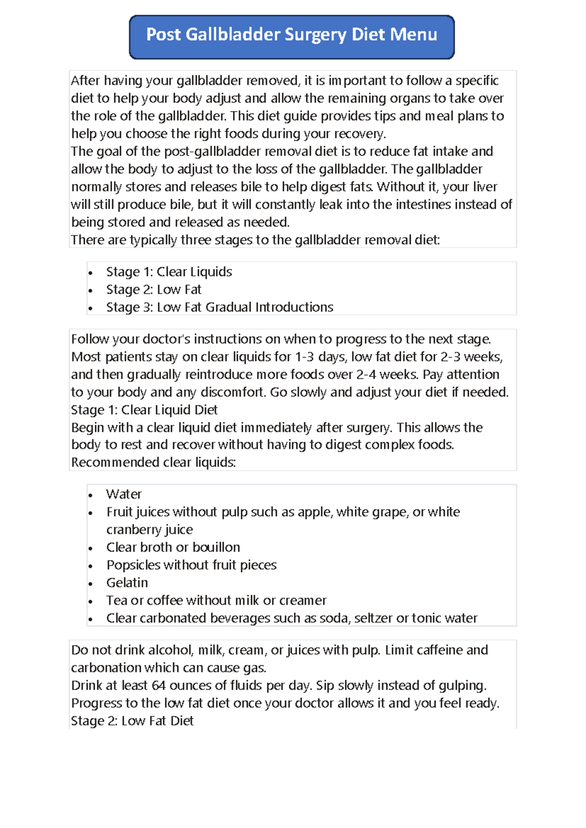 Post Gallbladder Surgery Diet Menu Pdf: Essential Guide