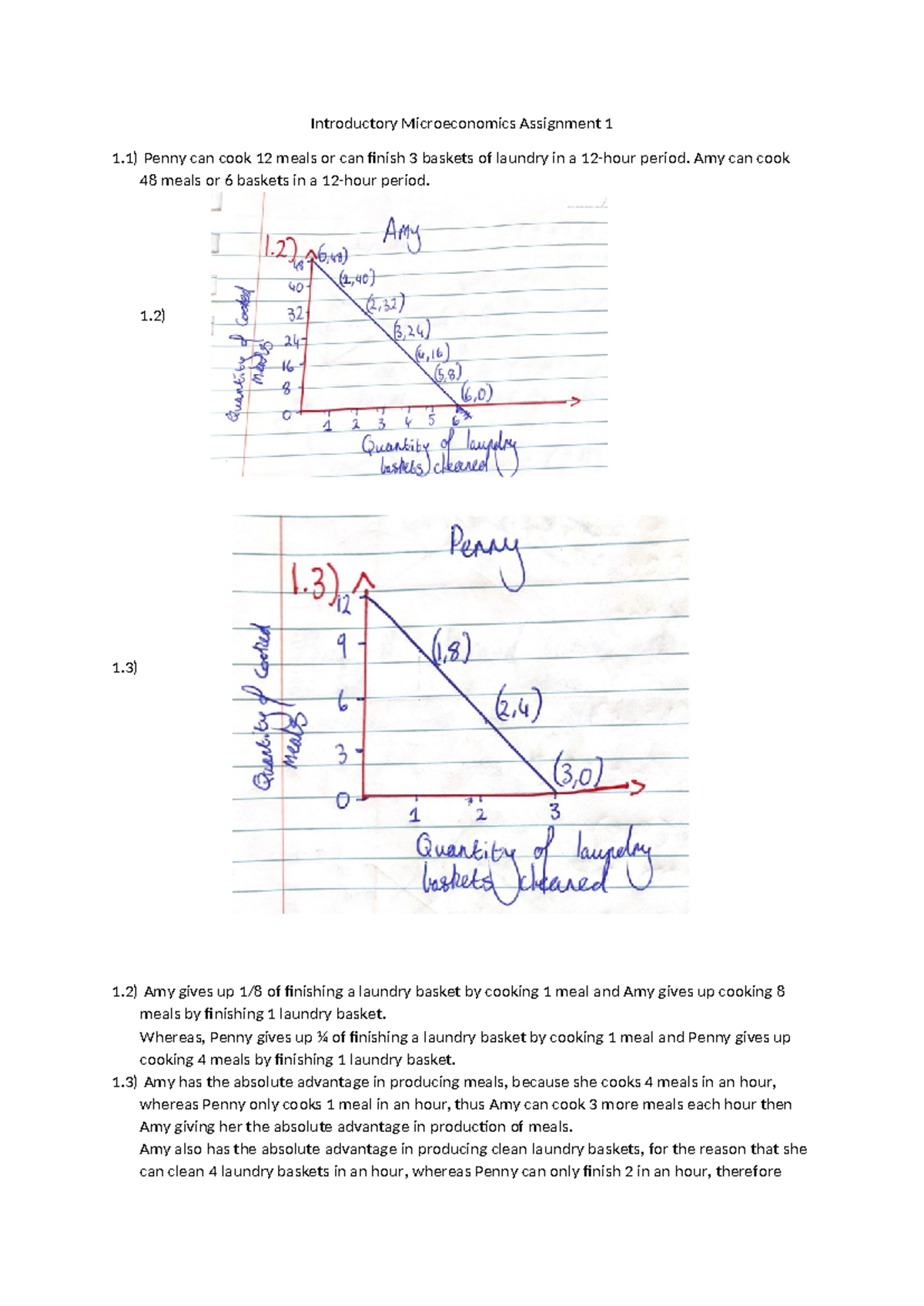 Introductory Microeconomics Assignment 1 - Amy can cook 48 meals or 6 ...