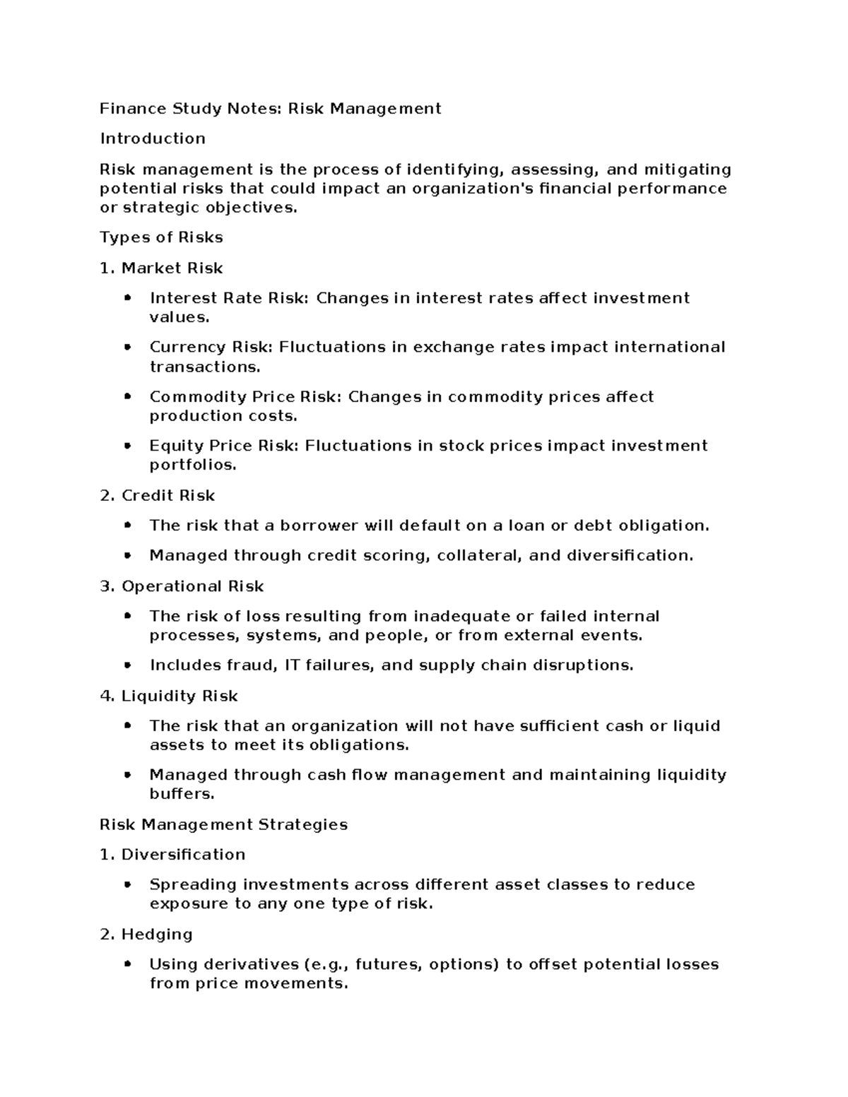 Finmod 100: Study Notes on Risk Management Fundamentals - Studocu
