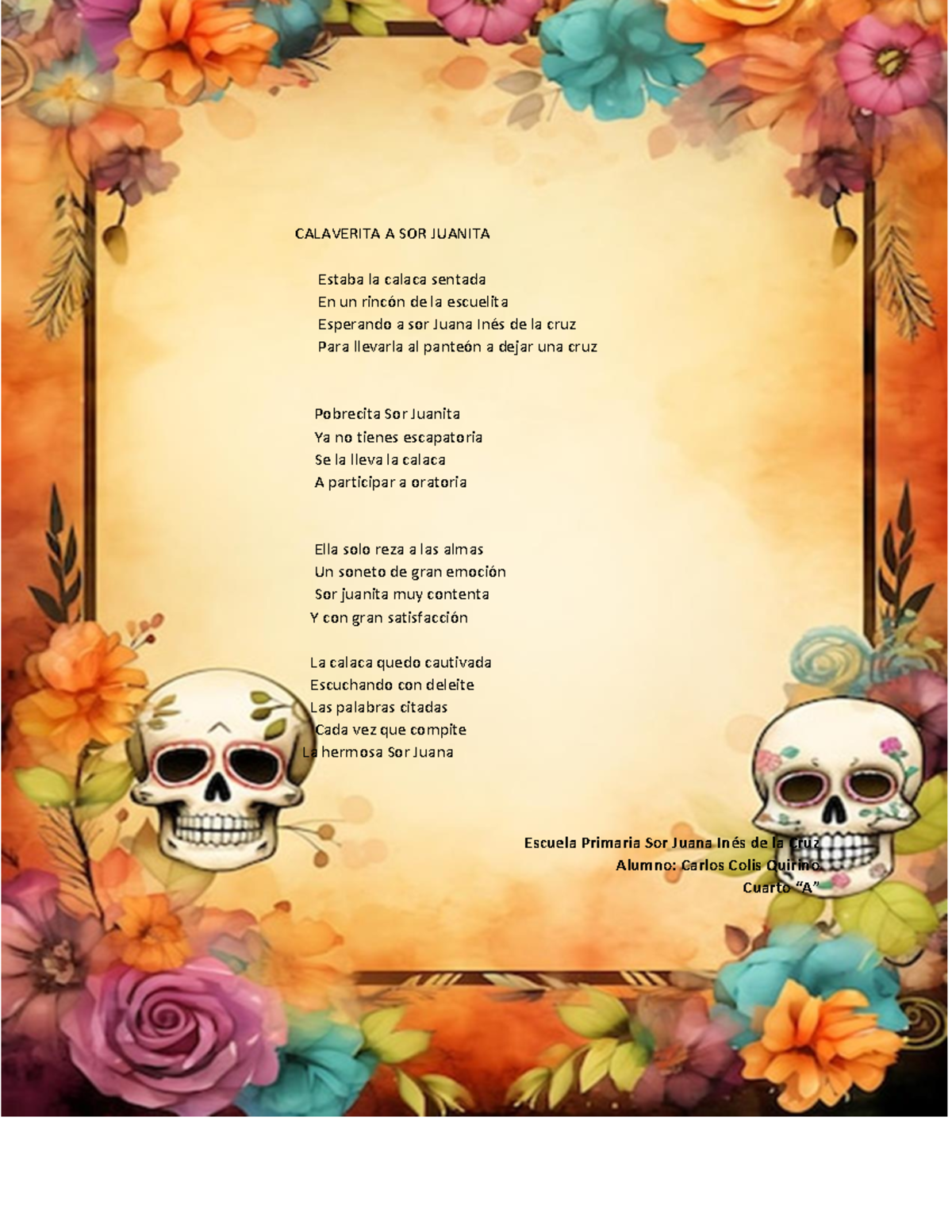 Calaverita A SOR Juanita - CALAVERITA A SOR JUANITA Estaba la calaca ...