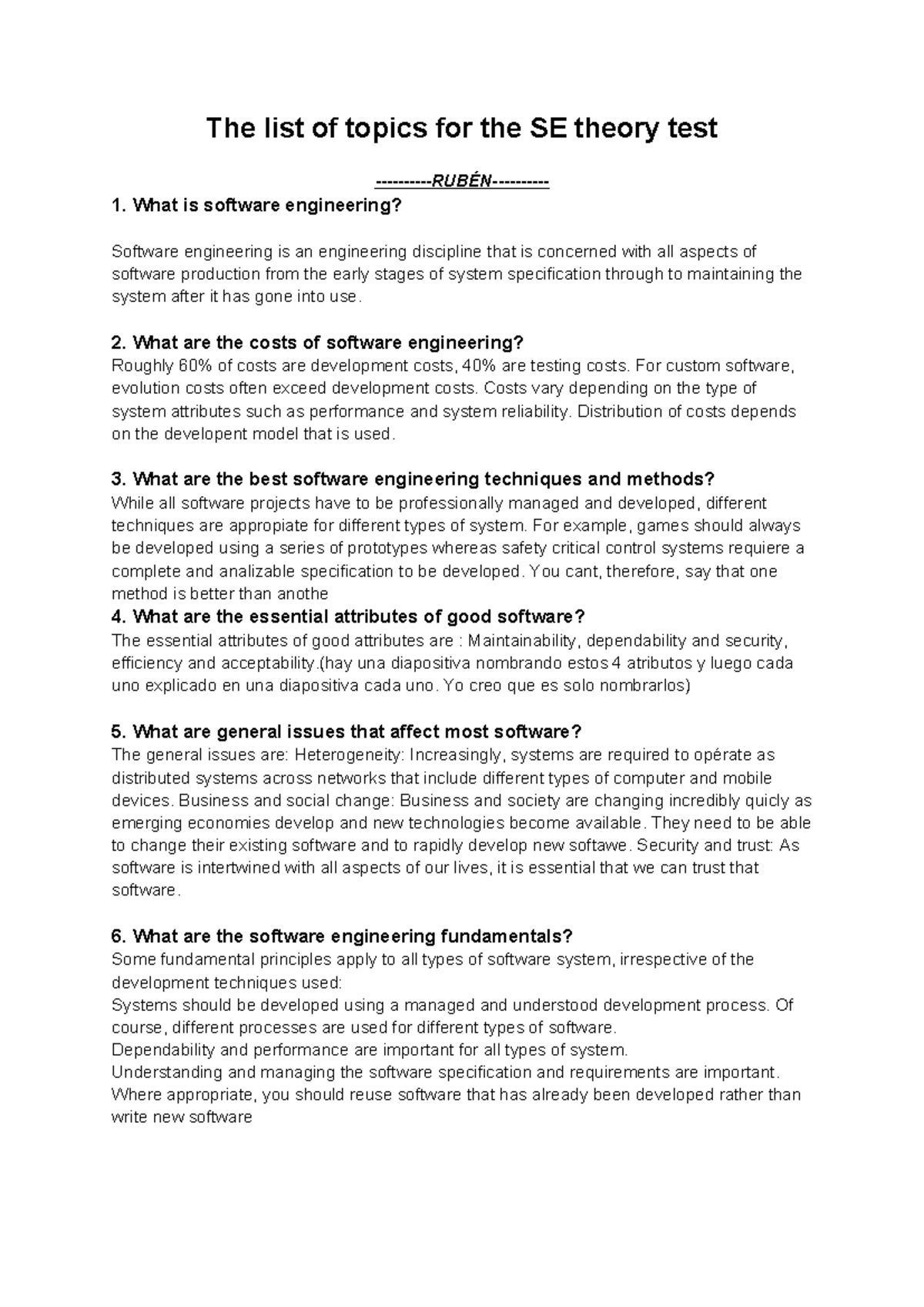 Software engineering theory test 1 topics overview - Studocu
