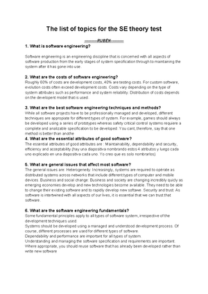 Software engineering theory test 1 topics overview - Studocu