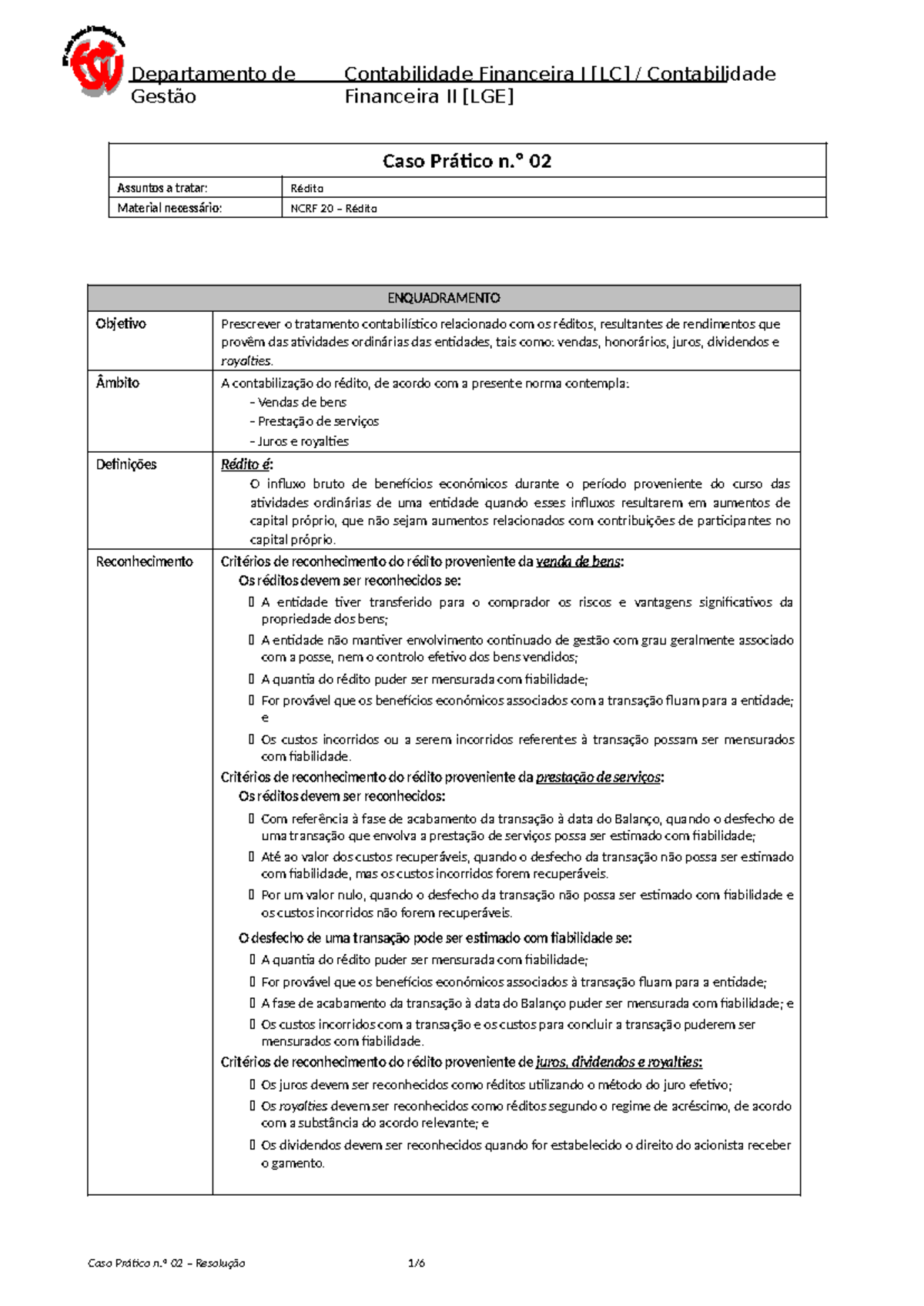 CF - CP02 - NCRF 20 - Resolução de Caso Prático sobre Rédito - Studocu
