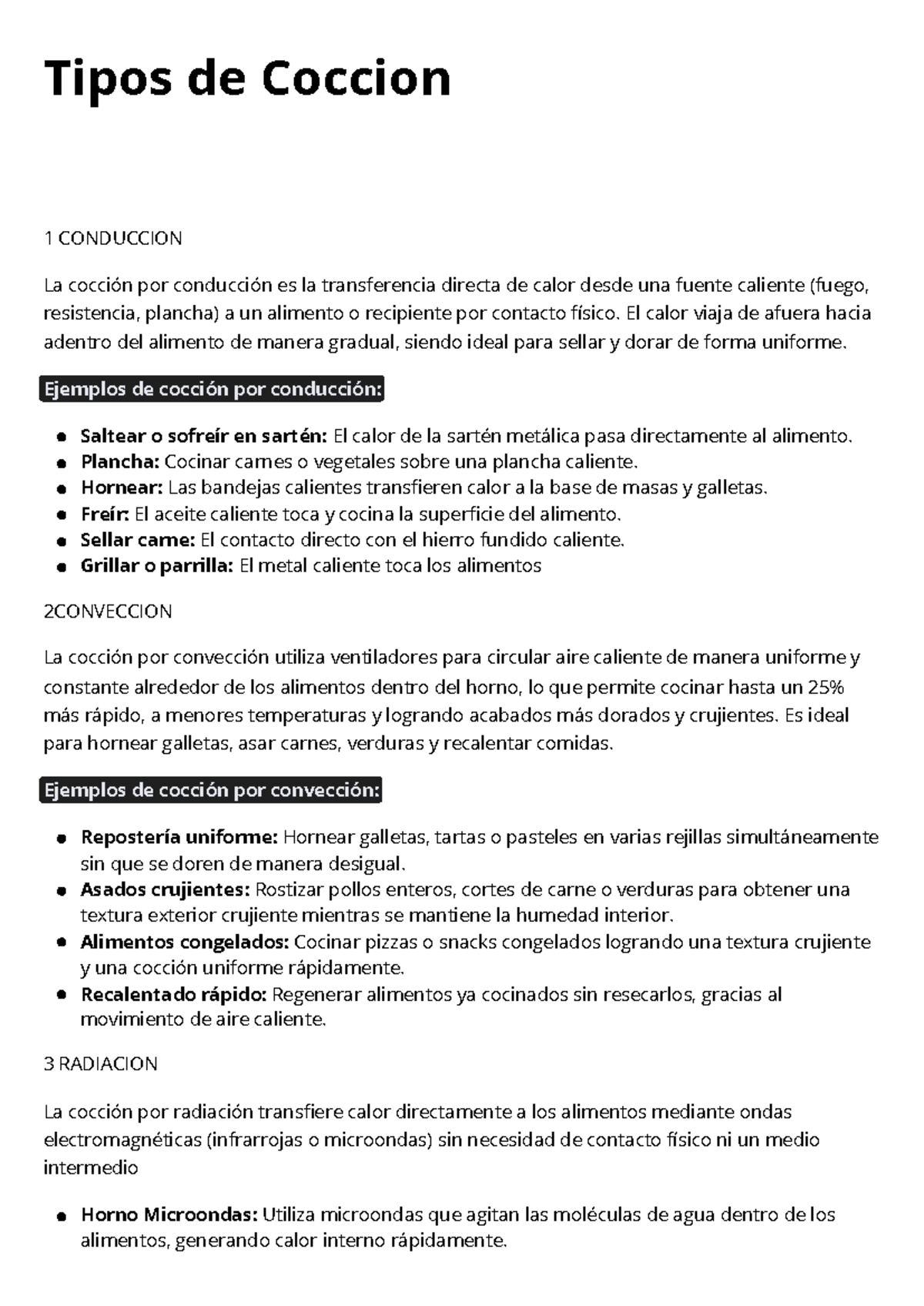 Tipos de Cocción: Conducción, Convección y Radiación - nbbbb - Studocu