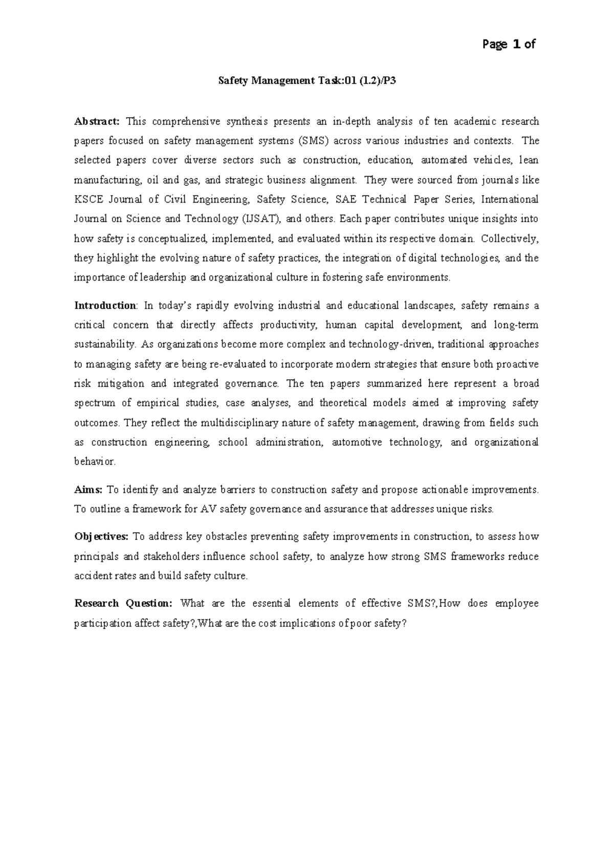 Safety Management Systems Analysis: Insights from 10 Research Papers ...