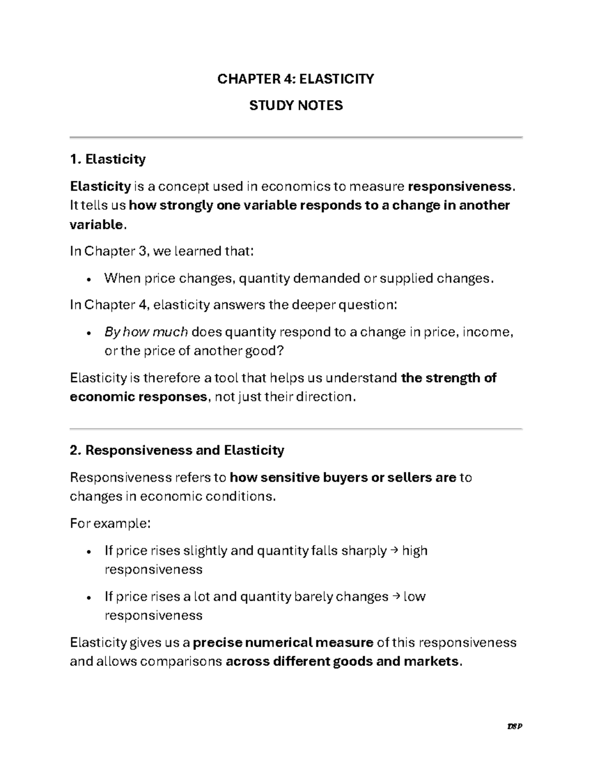 CHAPTER 4: ELASTICITY STUDY NOTES - ECON 101 - Studocu
