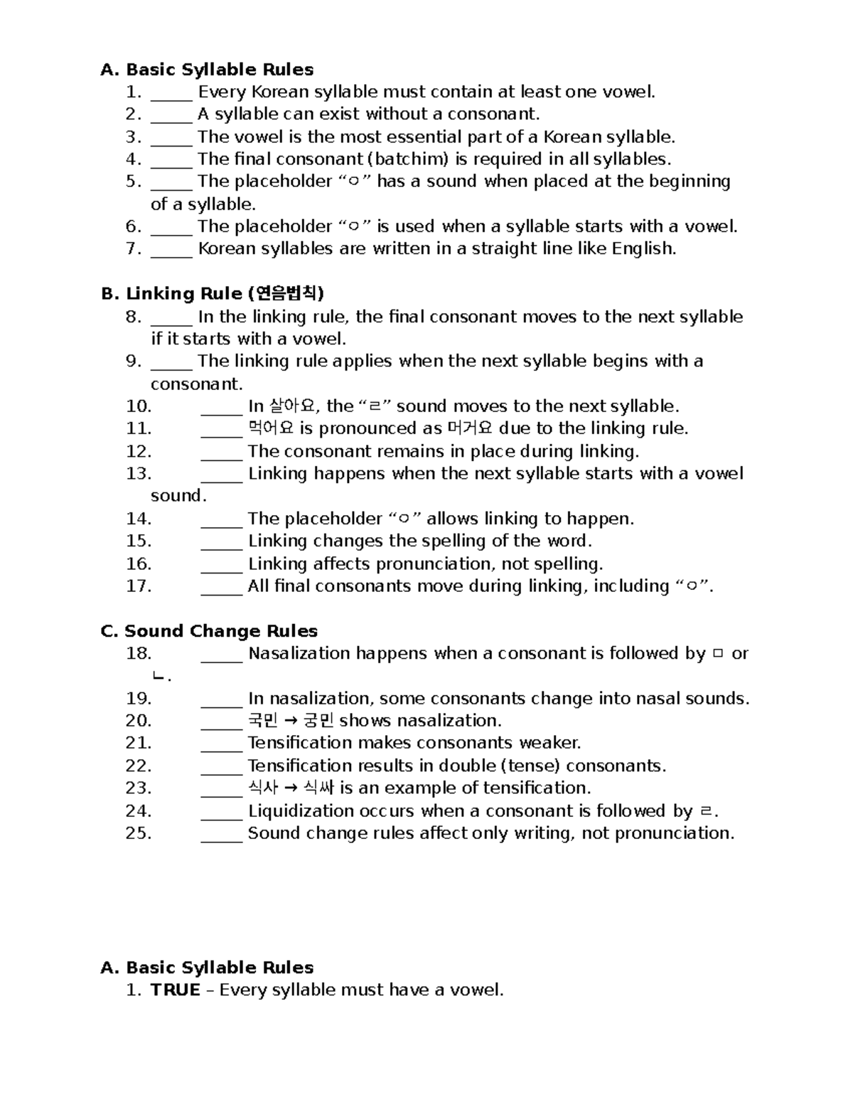 Korean Syllable & Sound Change Rules - FOLA 3 Quiz No. 5 - Studocu