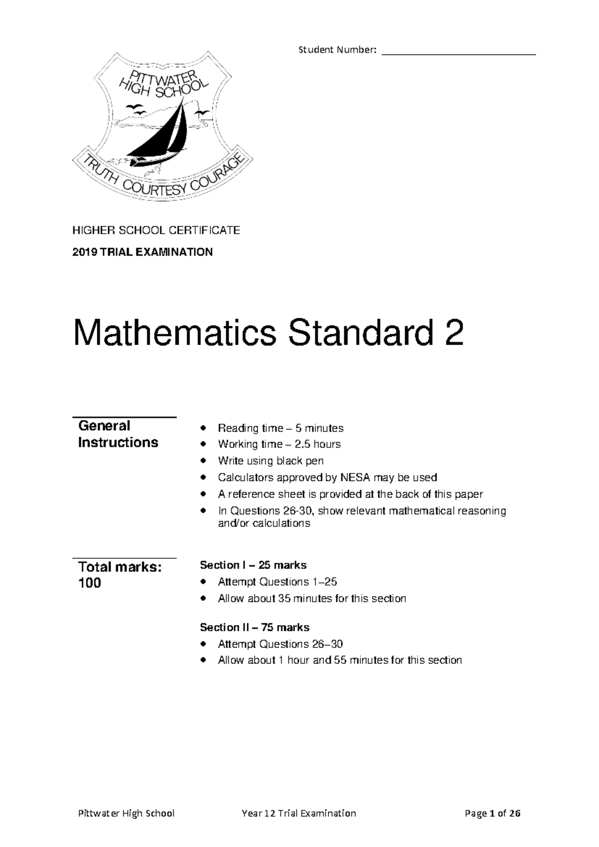 2019 HSC Mathematics Standard 2 Trial Examination Guide - Studocu